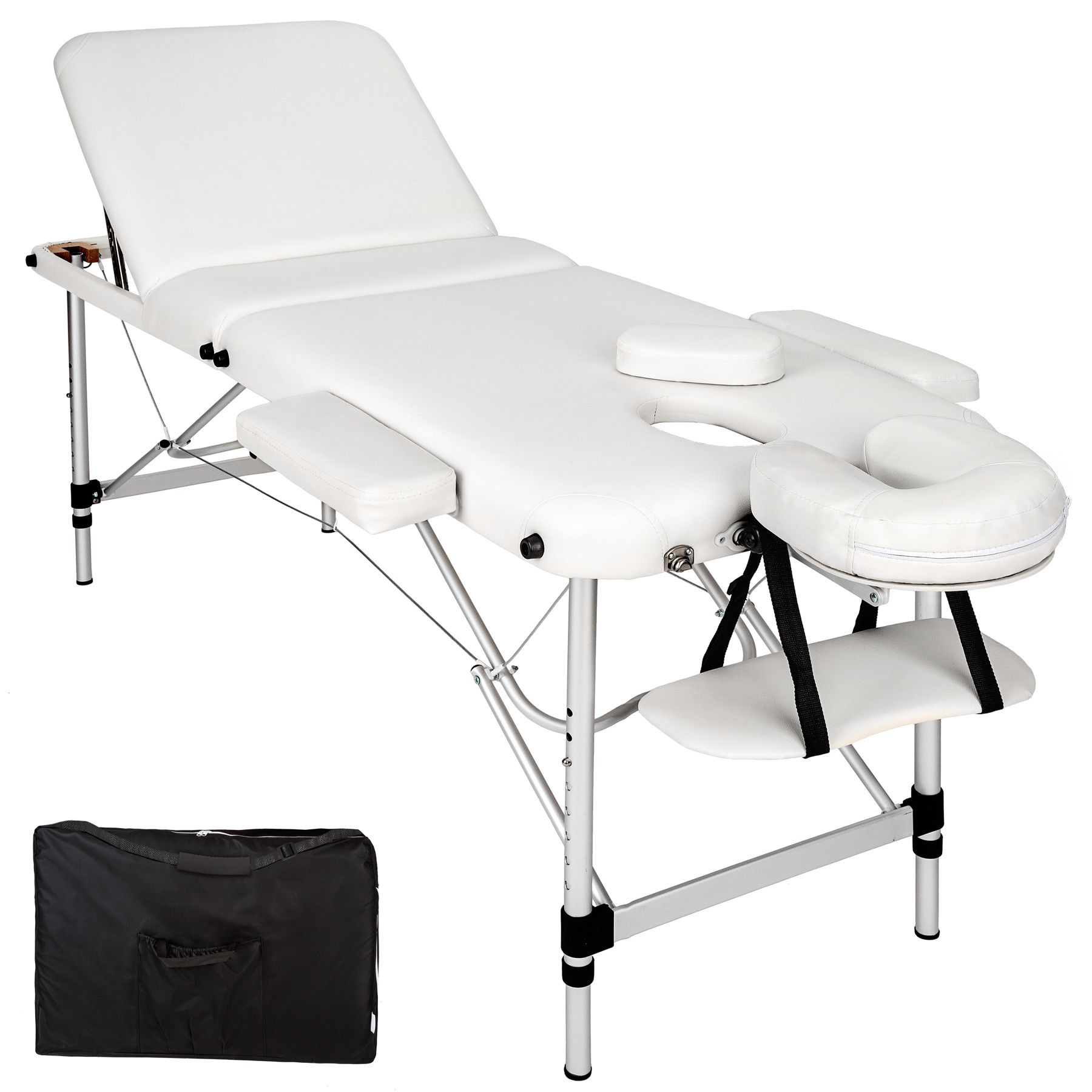 Massage Table - 3-zone bed with aluminium frame, 5cm pad, folding, adjustable