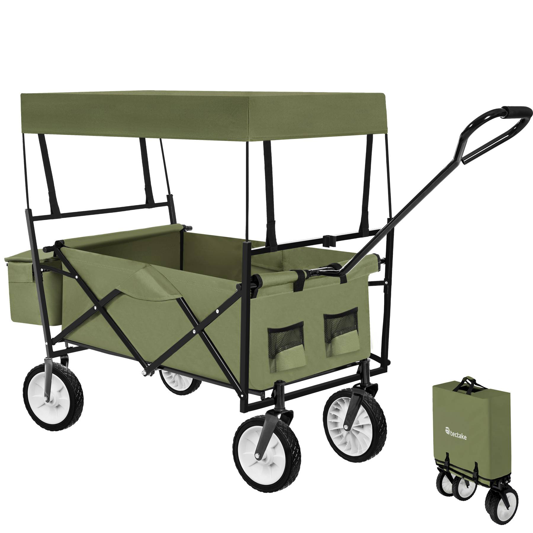 Garden Trolley - foldable, with roof, 3 pockets, transport bag, 80 kg capacity
