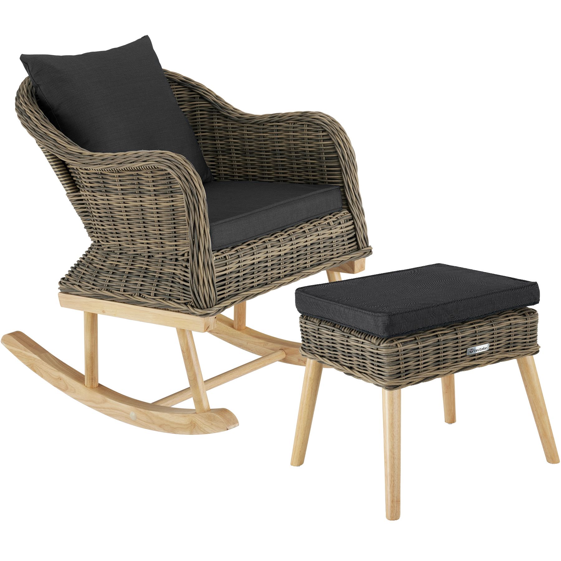 Polyrattan Garden Rocking Chair With Footstool Swing Seat With Armrest And Cushion Patio