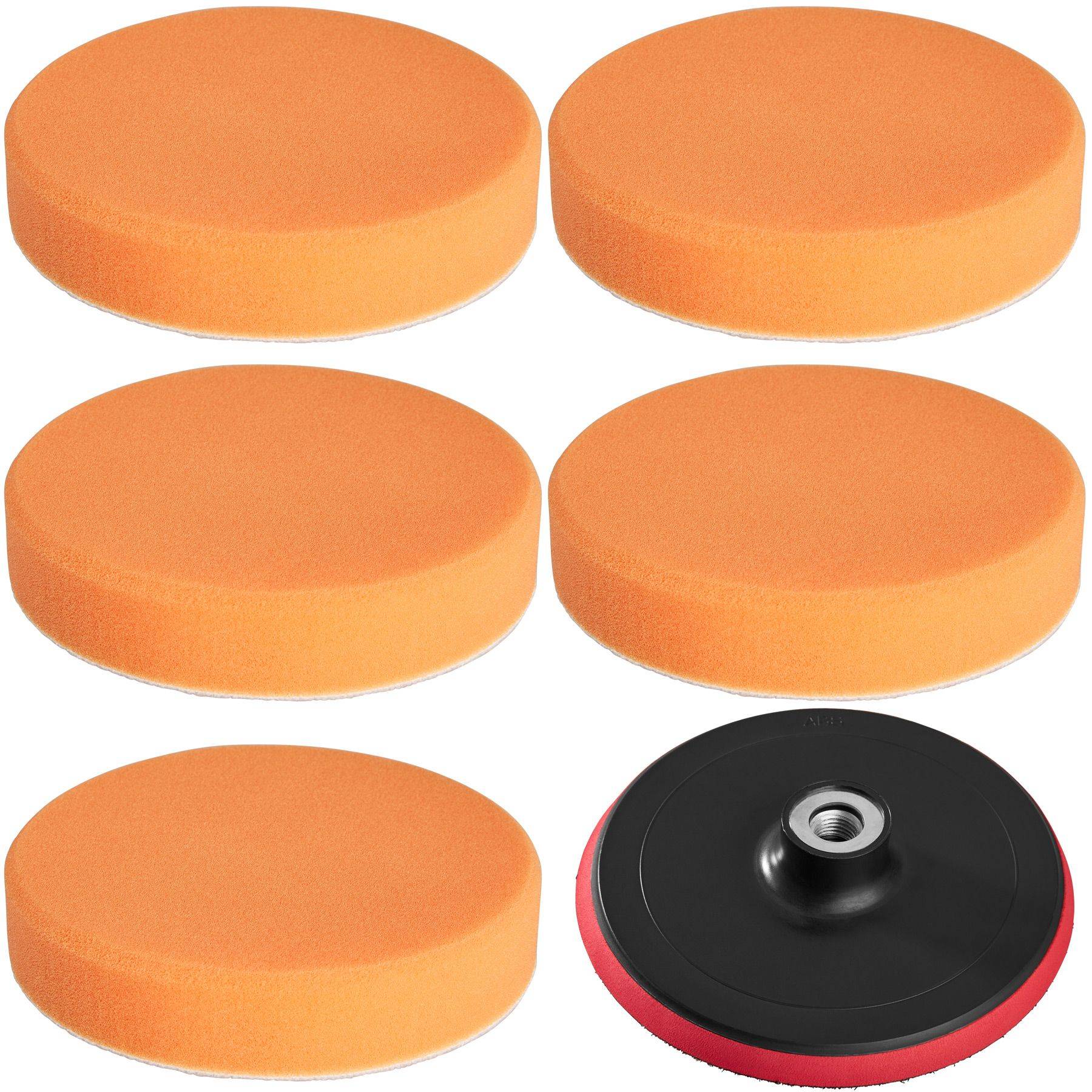 Buffer Pads - 5 polishing sponges 150 mm, medium-soft, M14 polishing wheel 150 mm