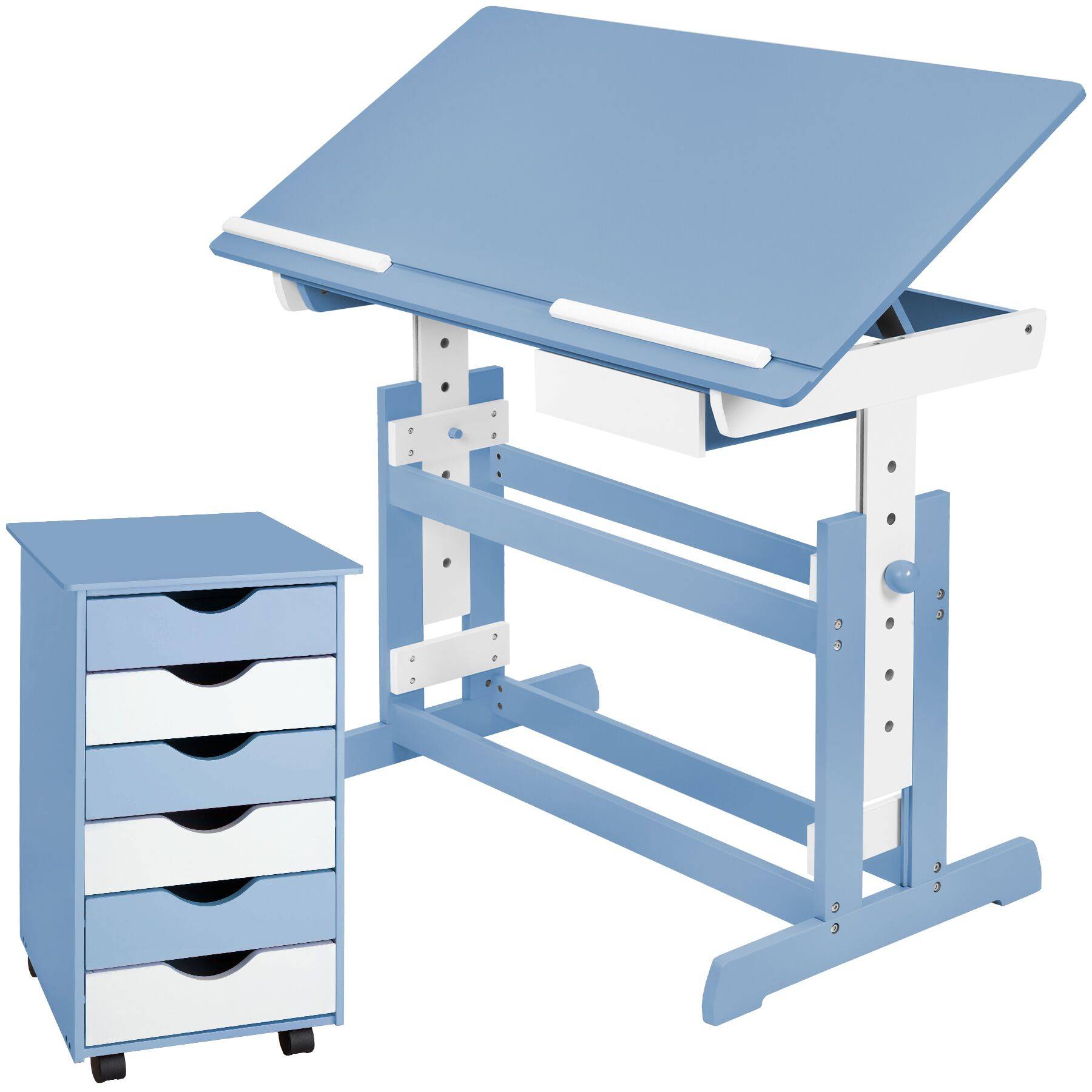 Kids Study Desk And Filing Cabinet Set Children's Play Room Furniture MDF In 2 Colours 7 Step Adjustable Height 