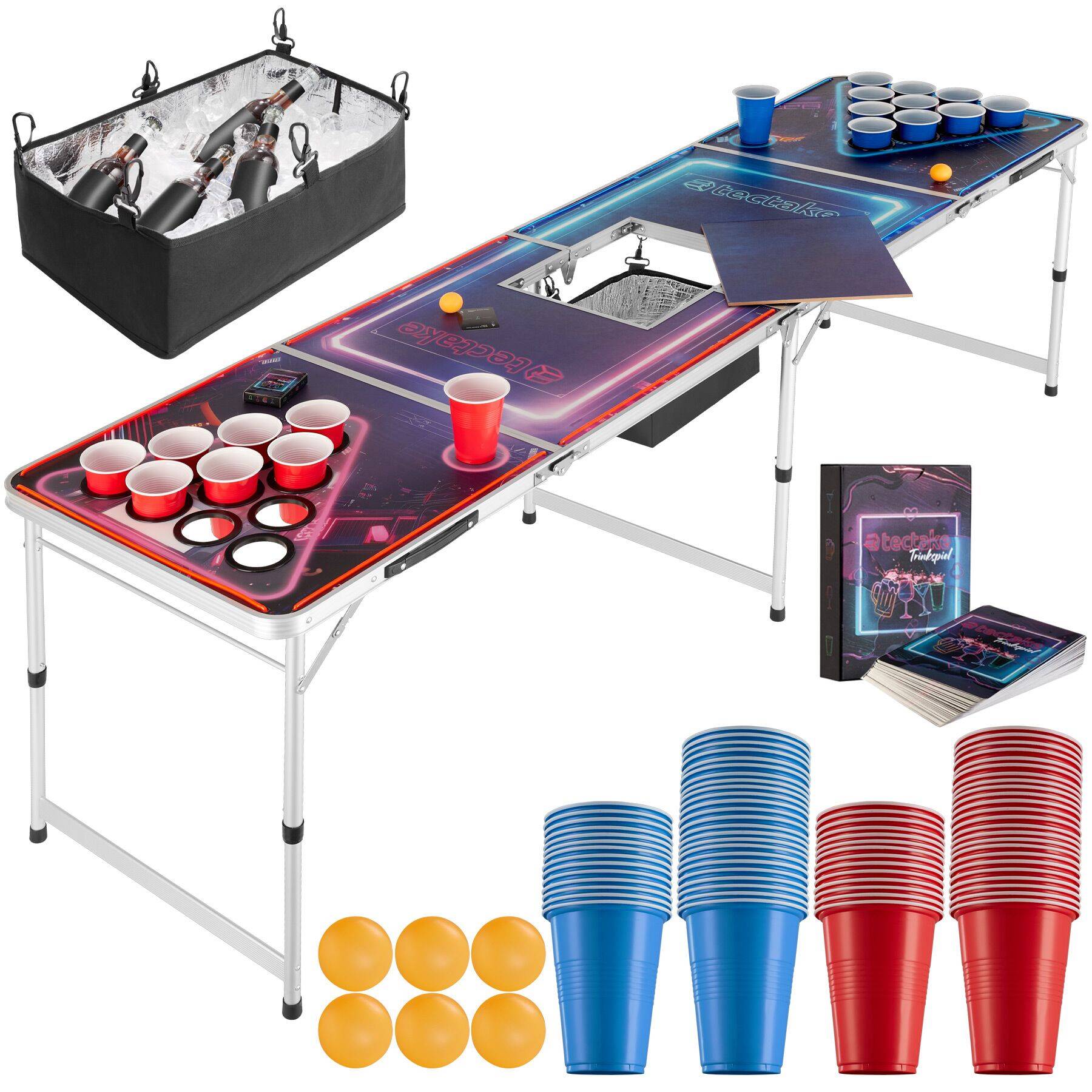 Beer Pong Table - ice box, LED lighting, cup holders, 100 cups, 6 balls