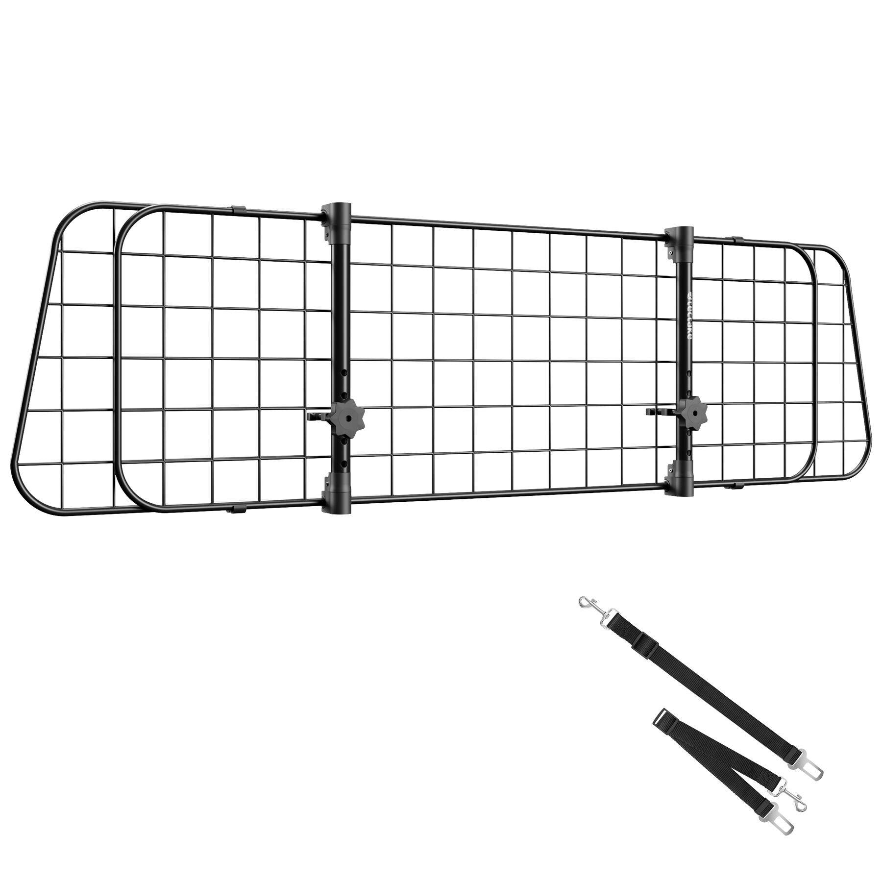 Car Pet Dog Barrier Adjustable Width Guard Headrest Mesh Steel With 2 Seat Belts 91.5 x 30.5 x 5 cm