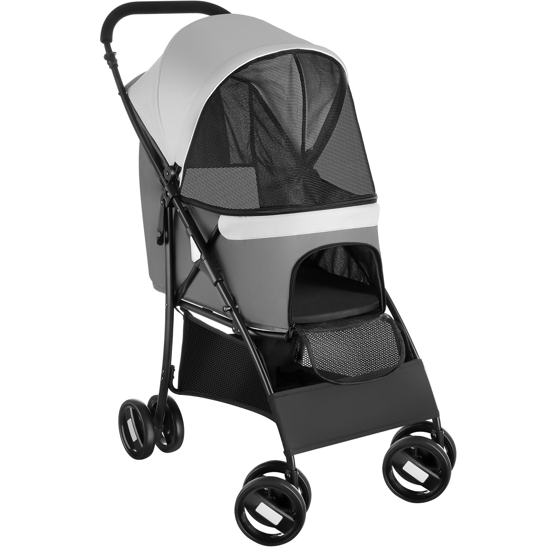 Dog Stroller Eddy - foldable, 2 seat belts, basket & outer pocket