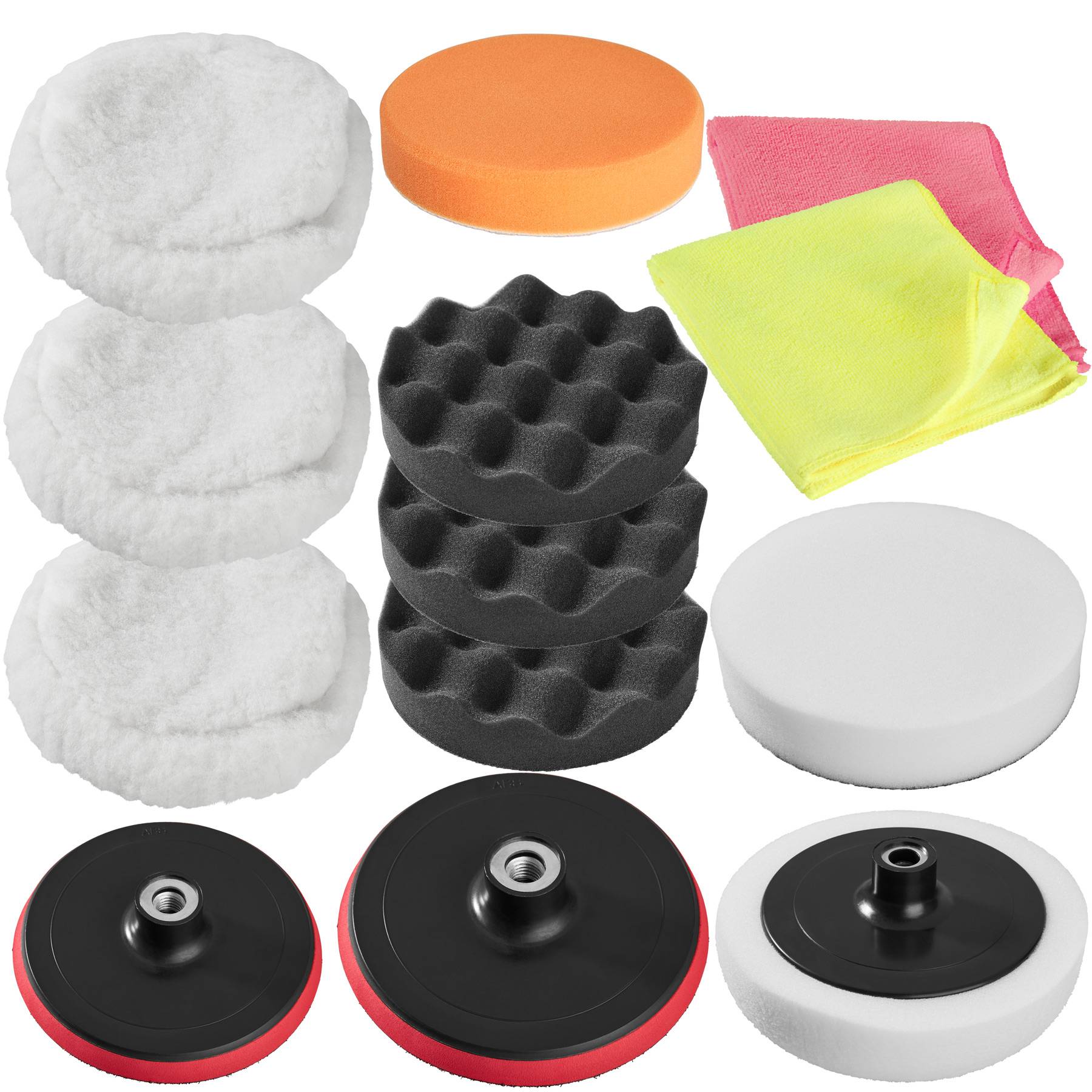 Buffer Pads - 3 pads, 5 sponges, 2 microfibre cloths, 3 polishing machine heads