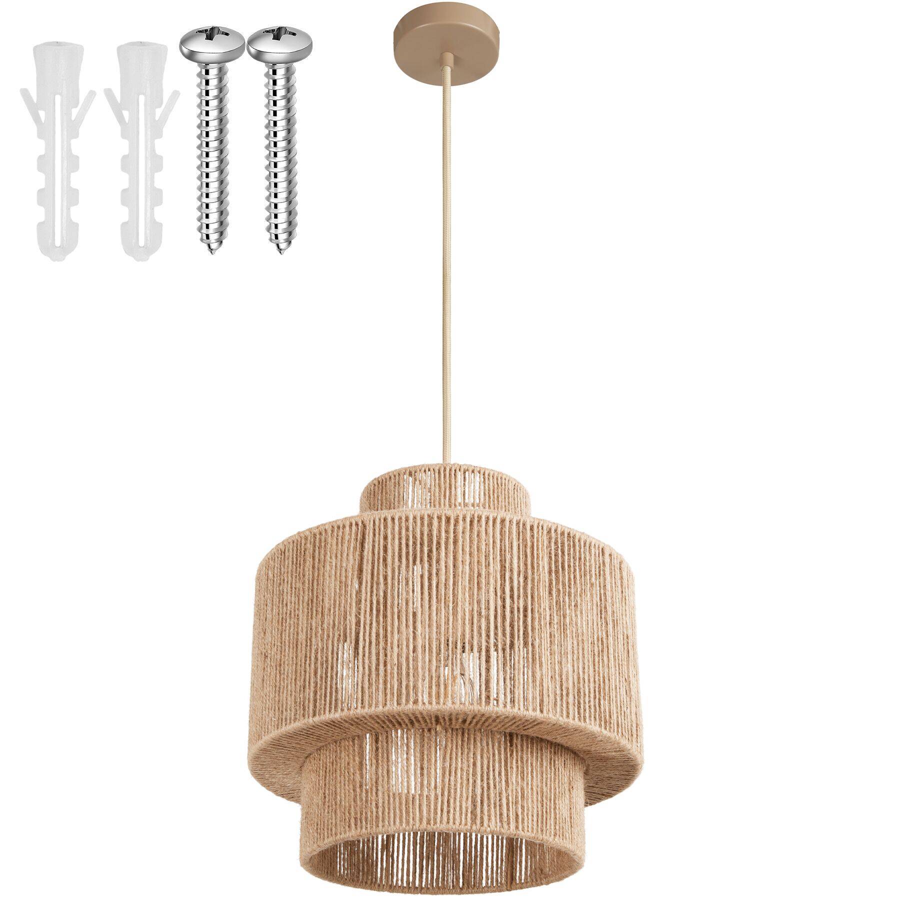 Pendant Light Allegra in 3 Tiers, Jute Fibre and Boho Chic Design