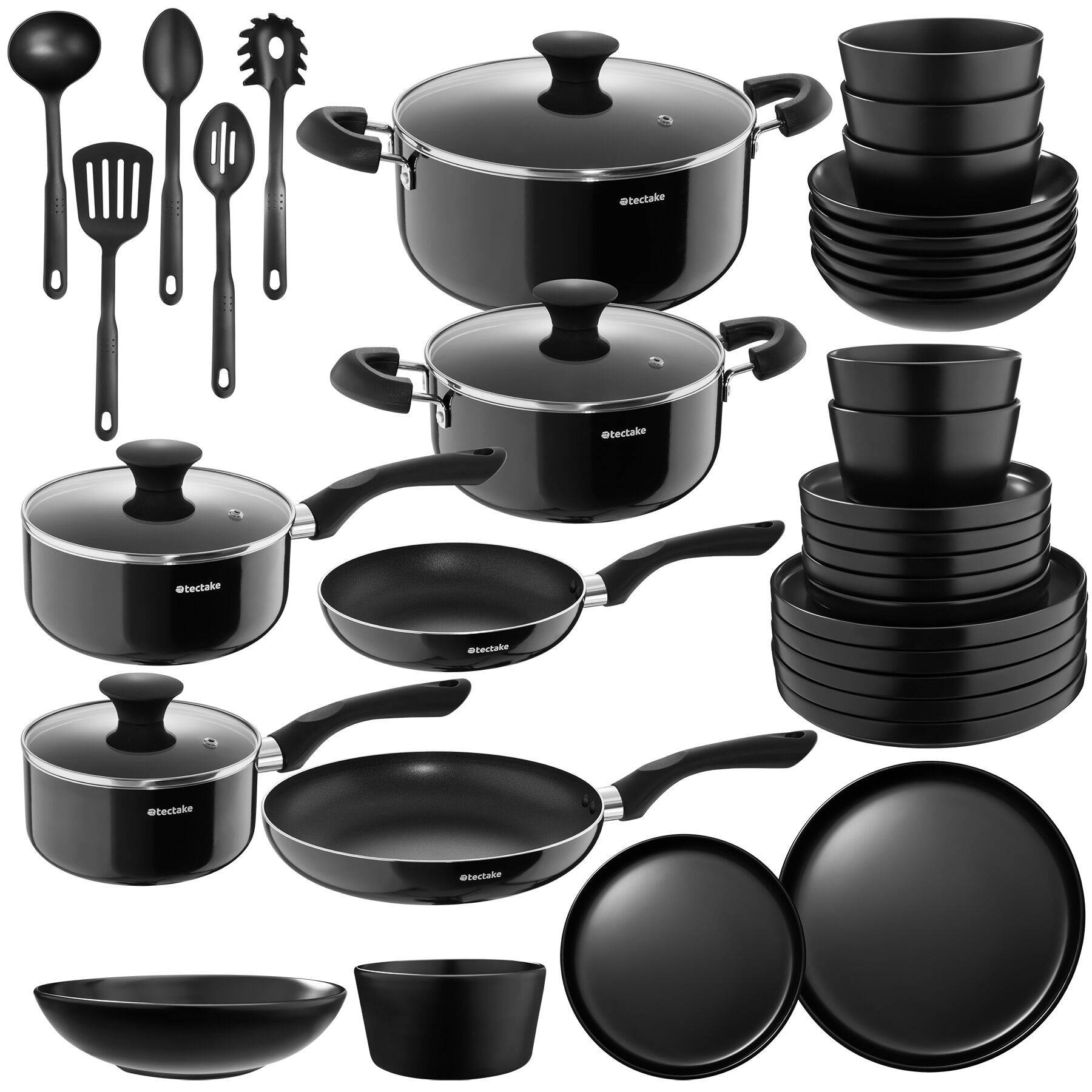 Dinnerware Set for 6 People with Plates, Bowls, Utensils, Pots and Pans