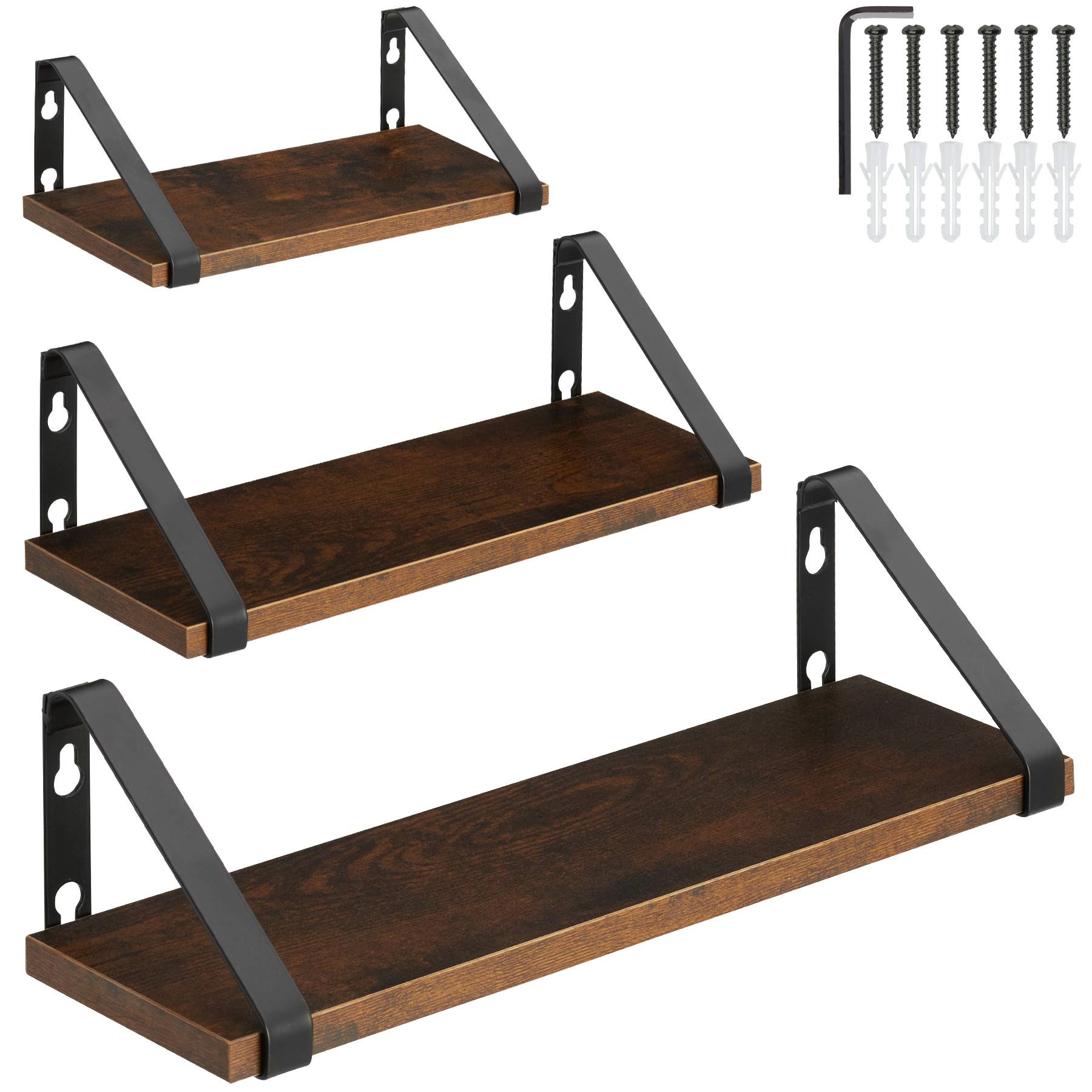 Wall Shelves - set of 3, decorative metal brackets, high load-capacity, 3 widths included