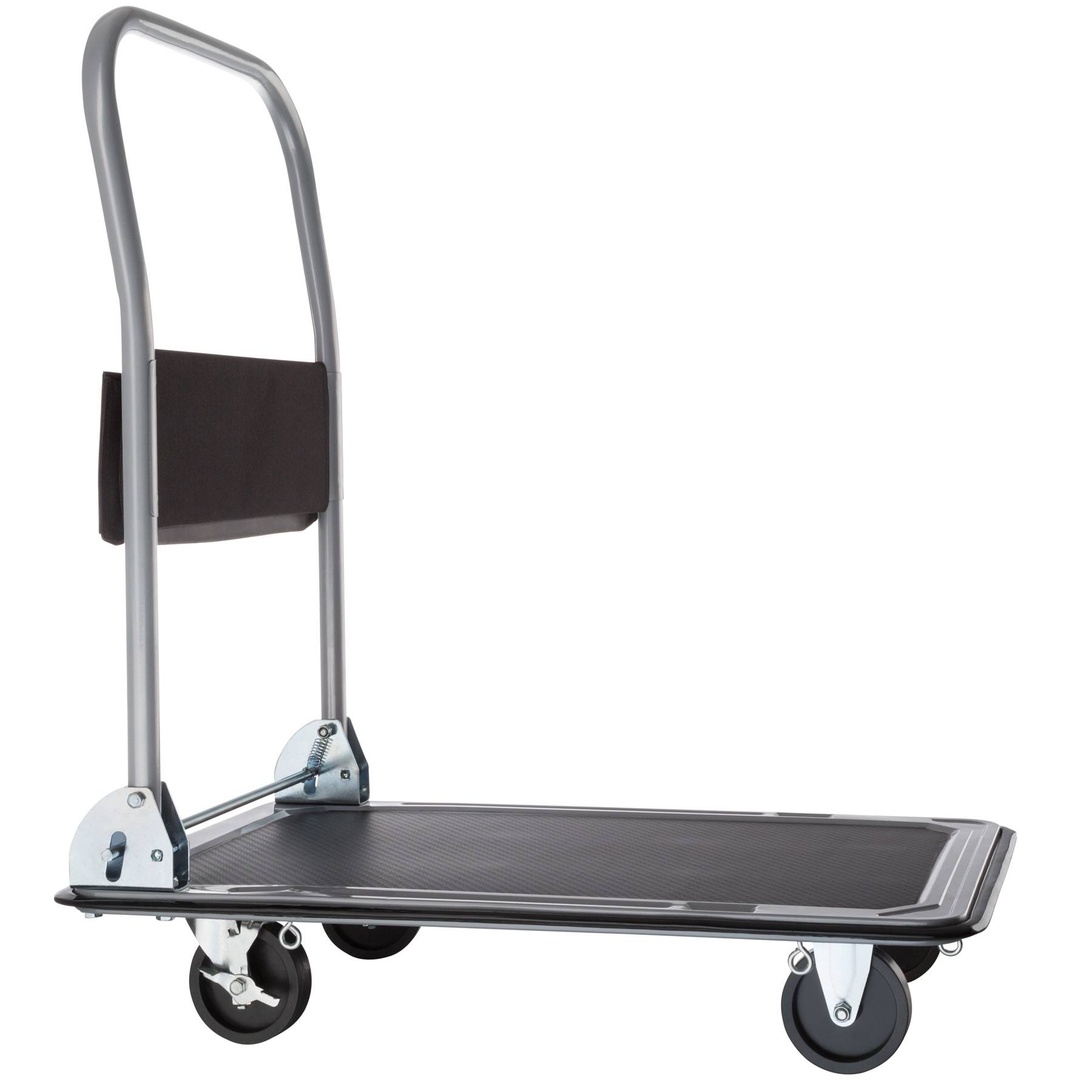 Folding Trolley - foldable handle, 2 fixed, 2 swivel castors, rubberised edge protection