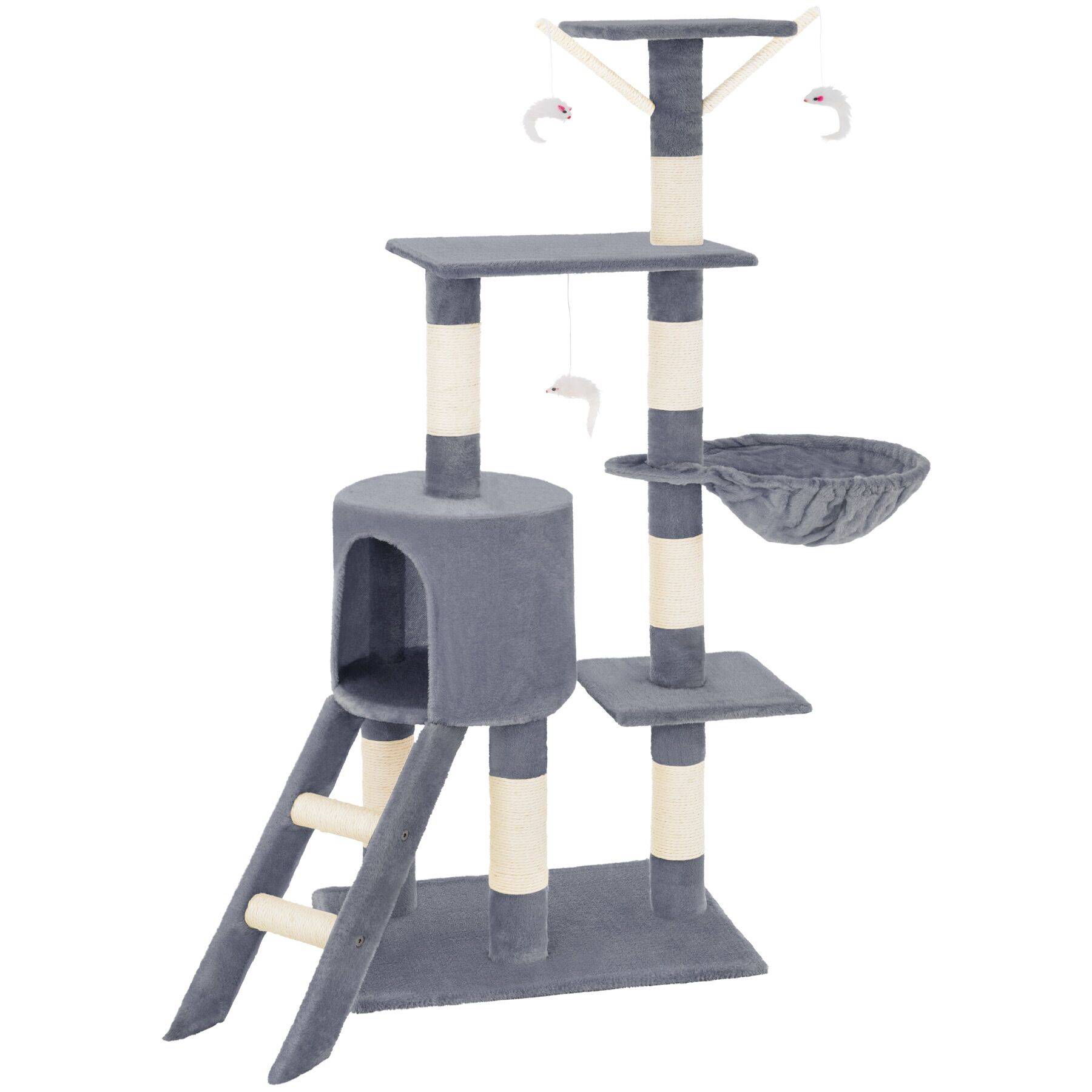 Cat Tree Dominik - 144 cm, sisal cat scratching post, mice & anti-tip protection