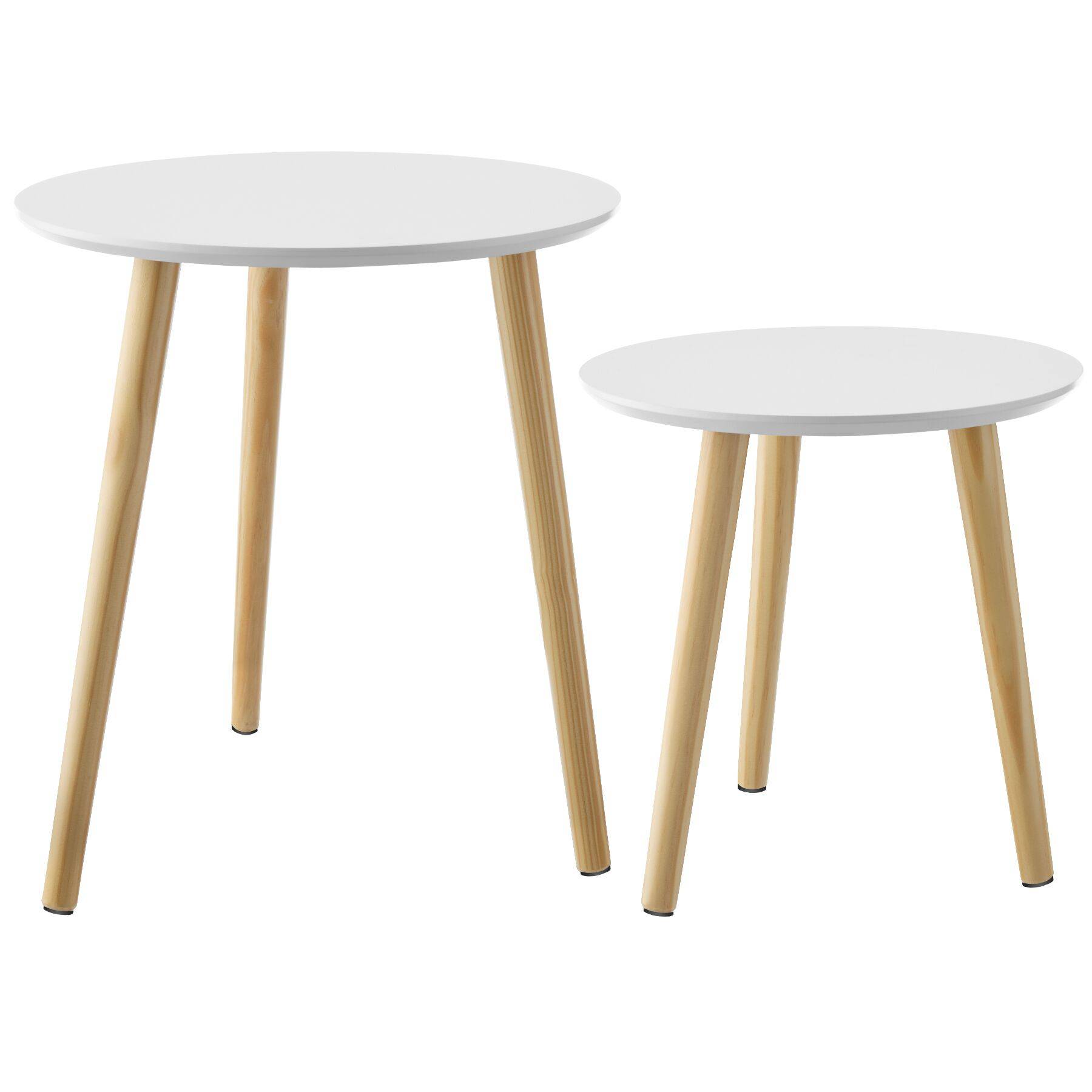 Side Tables Skaland - set of two, Scandi style with wood legs & non-slip feet