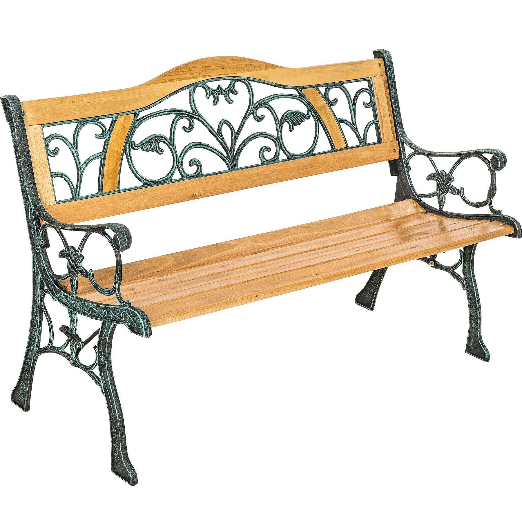 Garden Bench Kathi - 2-seater, wood, cast iron, 124 x 60 x 83 cm