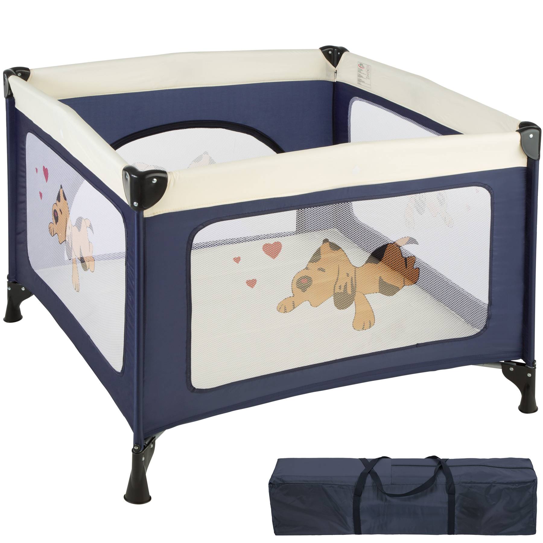Playpen Tommy Junior - stable, foldable, mesh with side zip opening, 105 x 105 x 78 cm