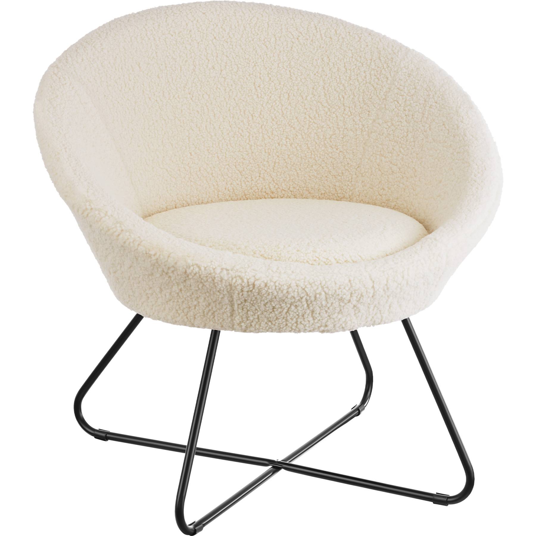 Accent Chair Centera - bouclé or velvet fabric, curved backrest, and steel frame