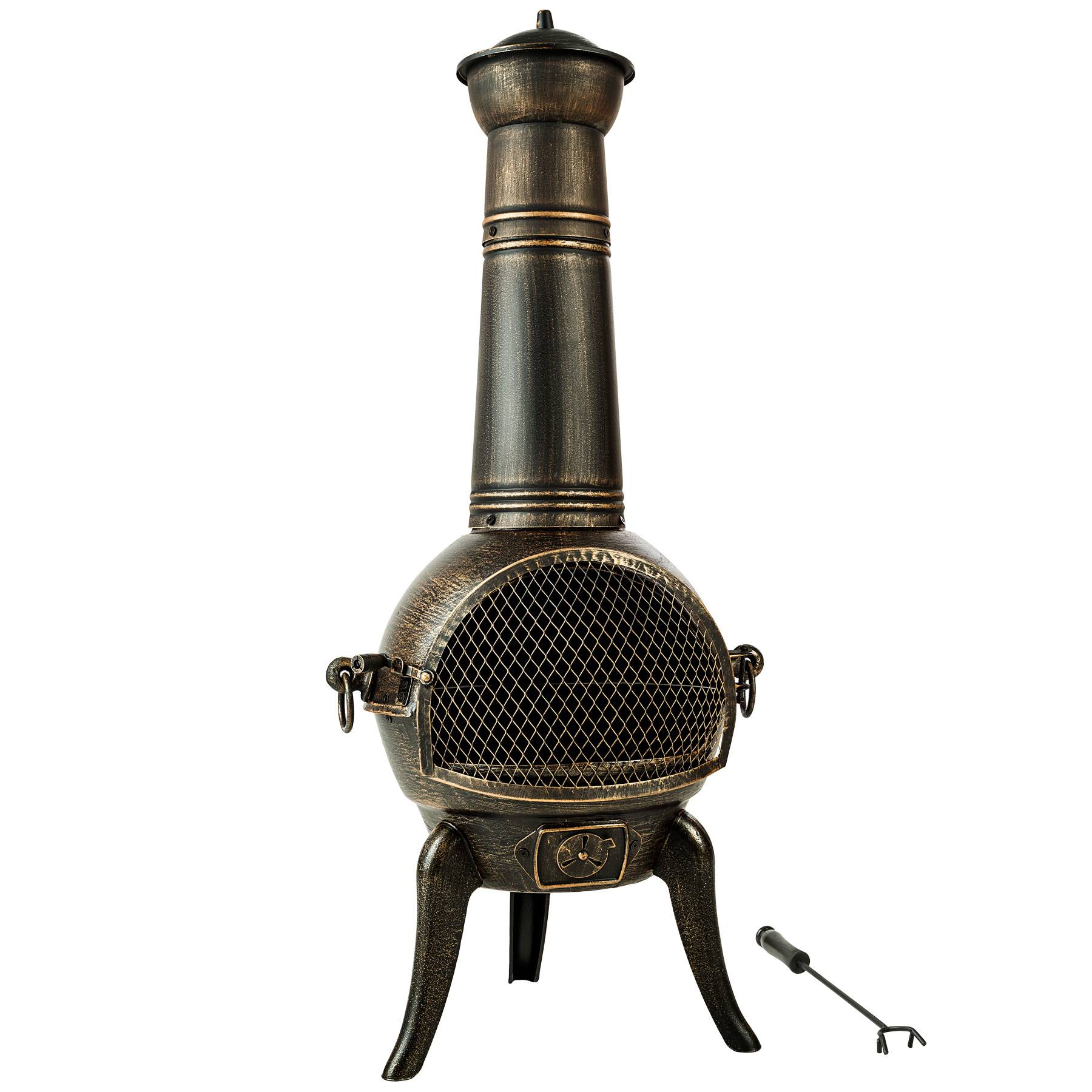 Fire Pit - cast iron chiminea, removable grid shelf, air supply regulator