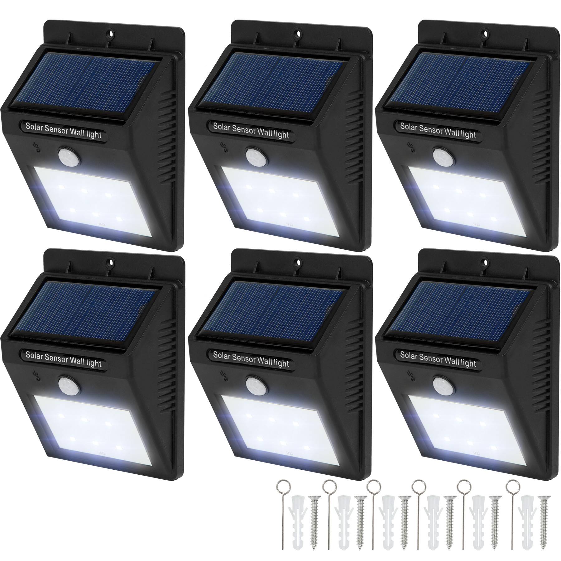 Outdoor Lights Set of 6 - solar-powered, 120° motion sensor, LED lamp, weather-resistant, up to 12 hours lighting, 