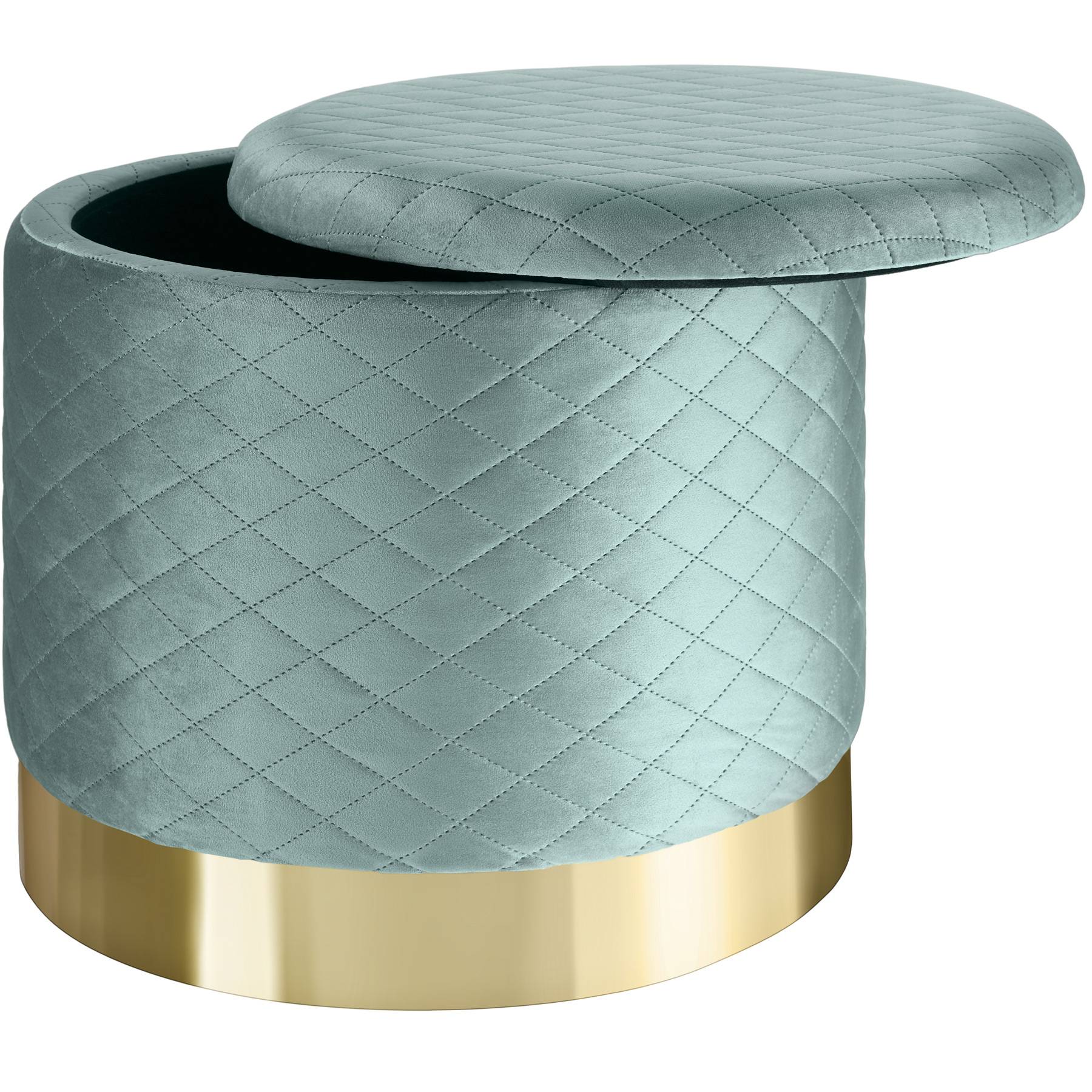 Stool Coco - round, padded, velvet look quilted pattern, with storage space