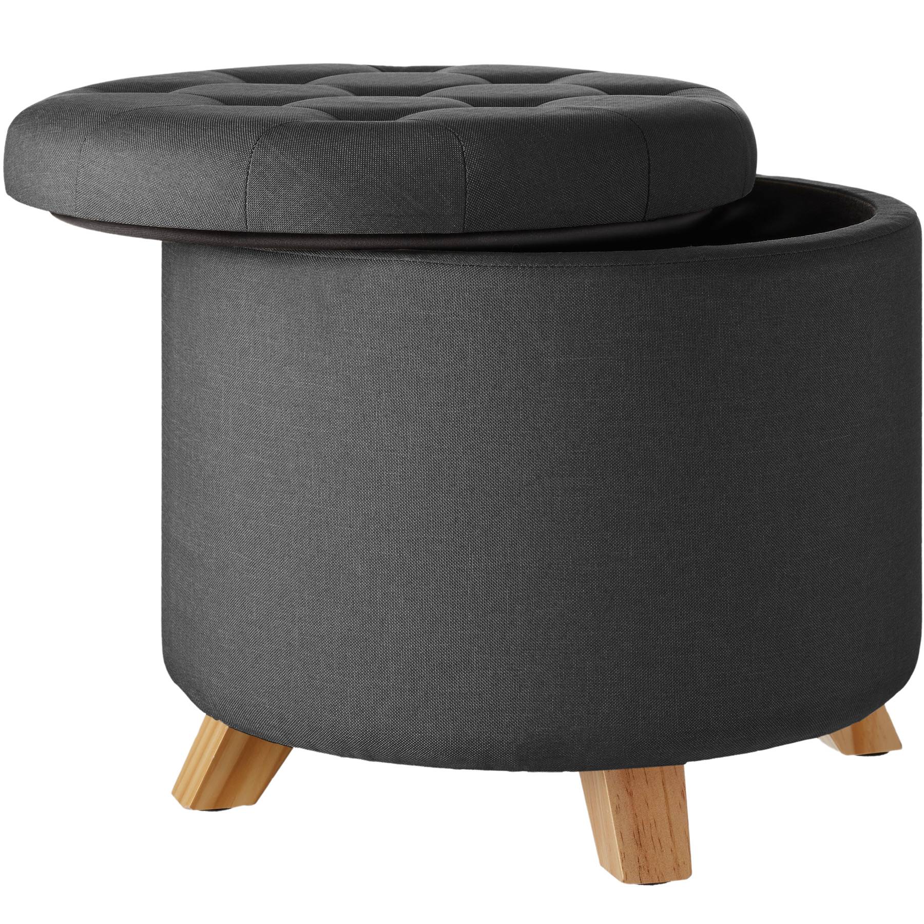 Stool Suna - round, padded, linen look, large storage space
