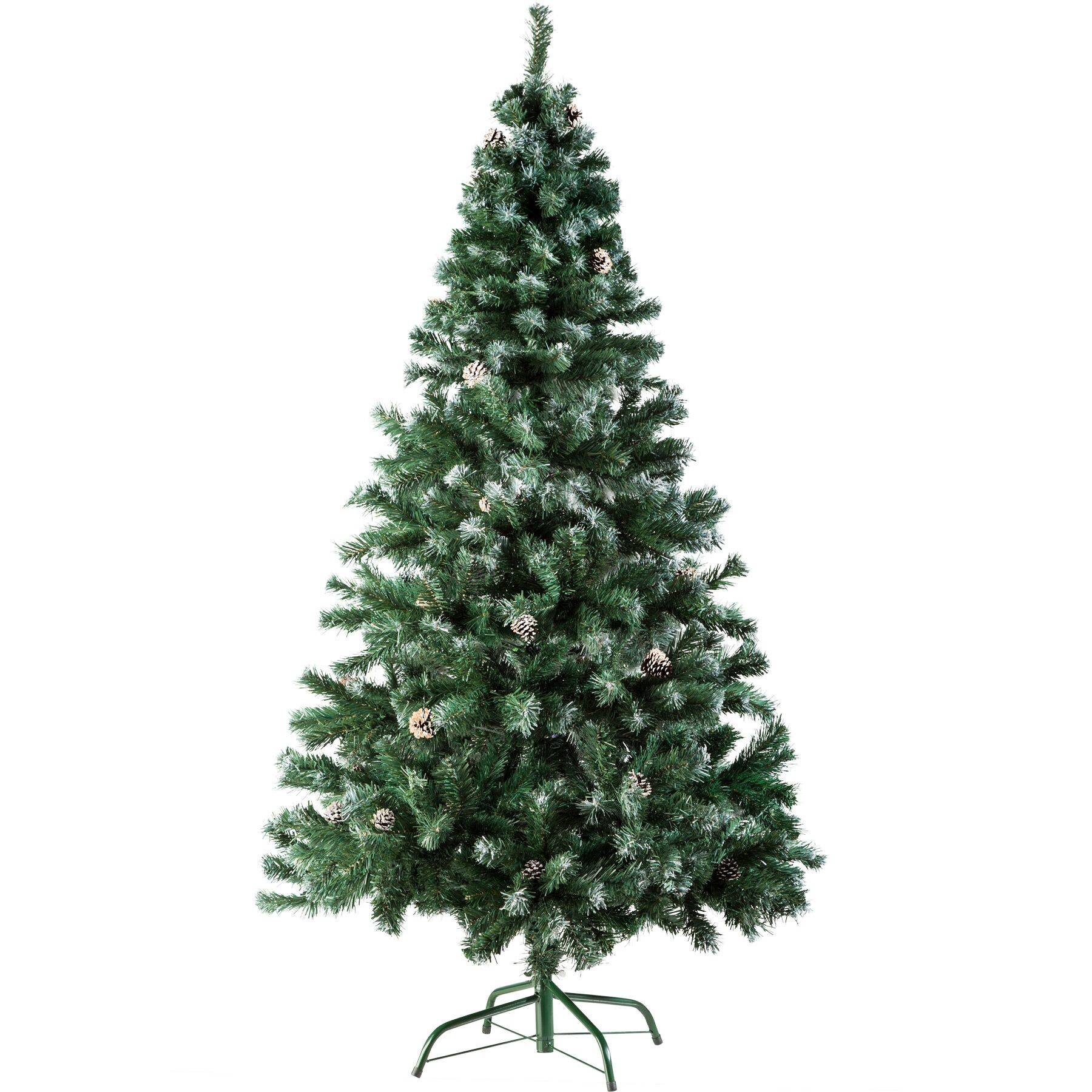 Christmas Tree - artificial with frosted tips, pine cones, metal stand