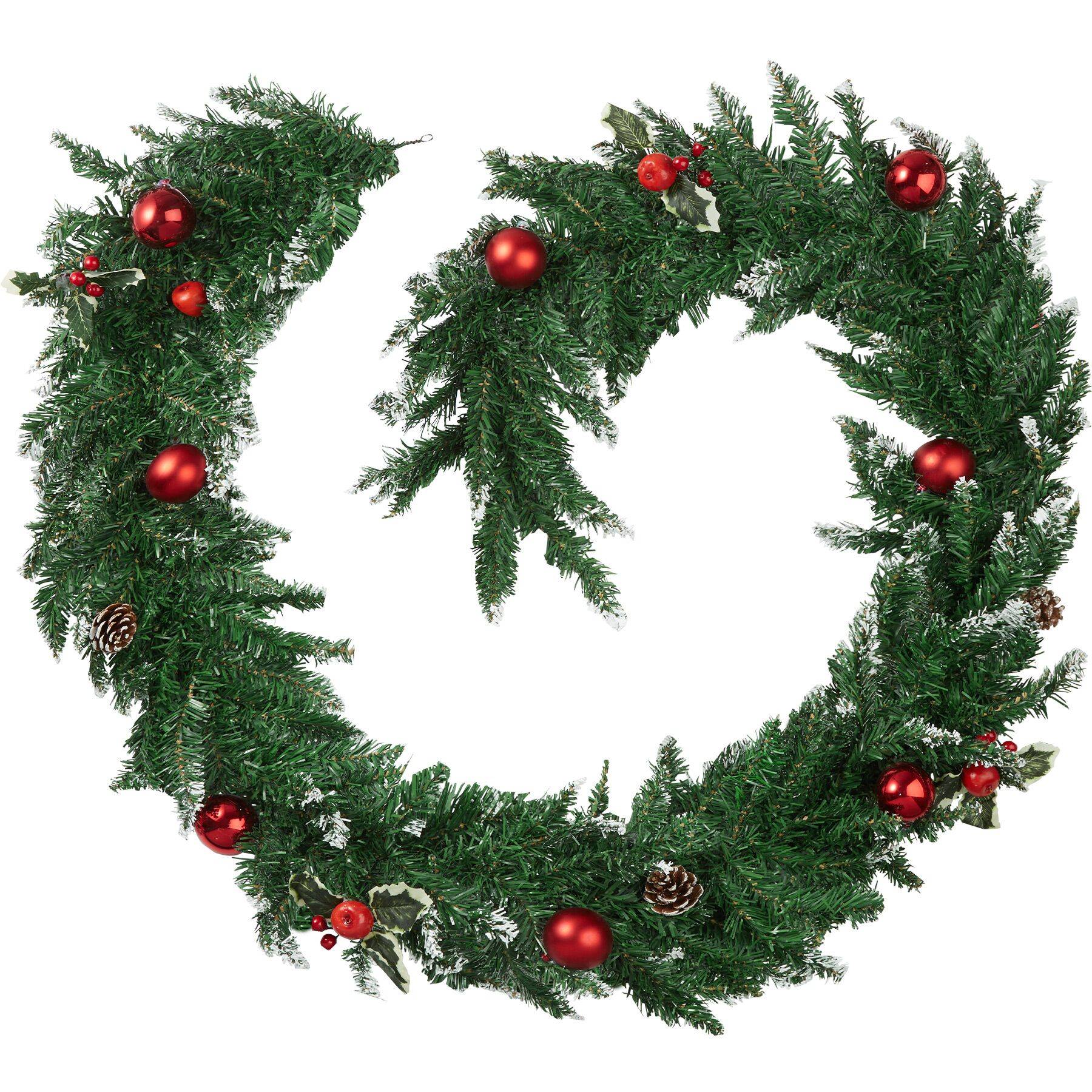 Christmas Garland - artificial, with baubles, pine cones and berries