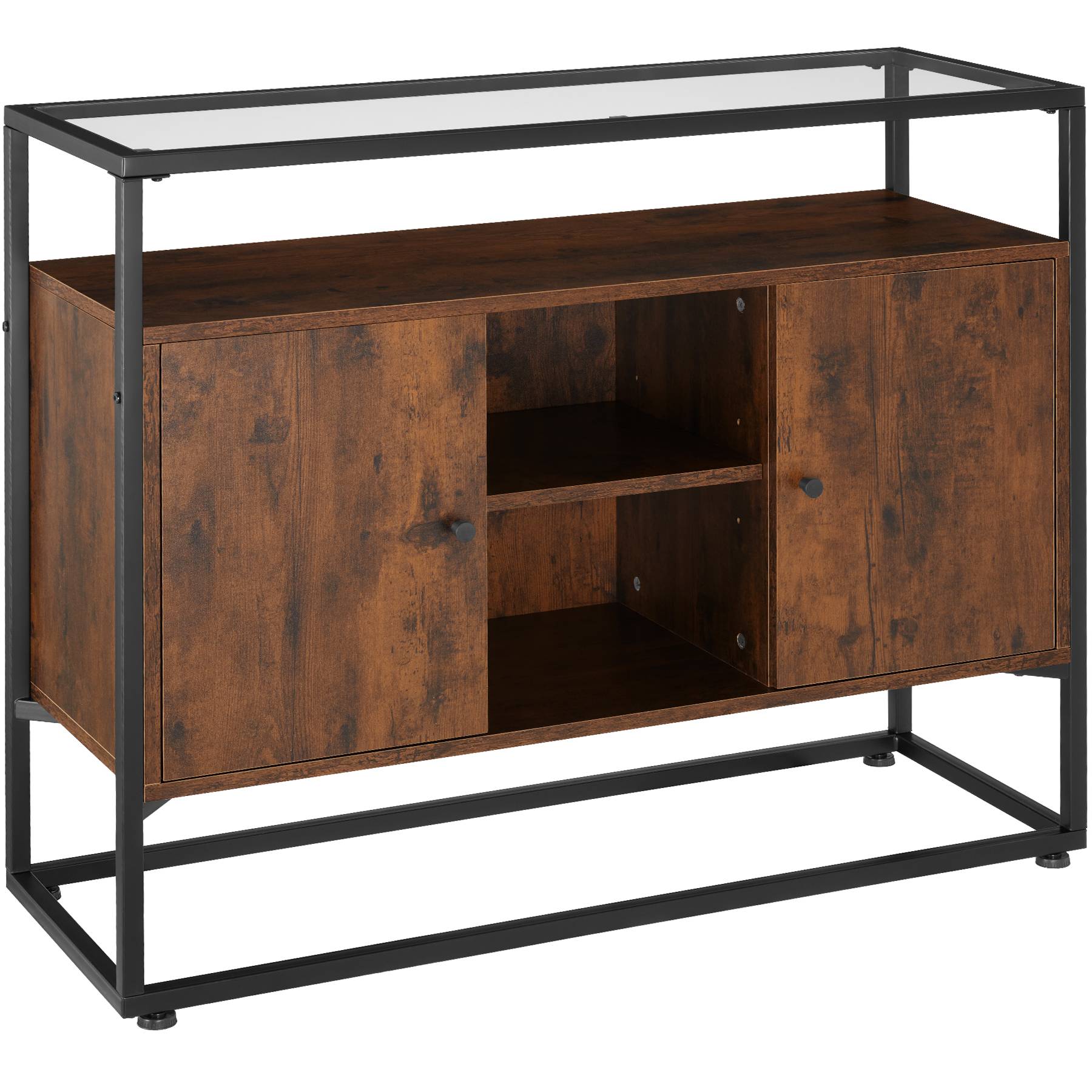 Sideboard Oldham - glass top, open shelves, 2 storage compartments