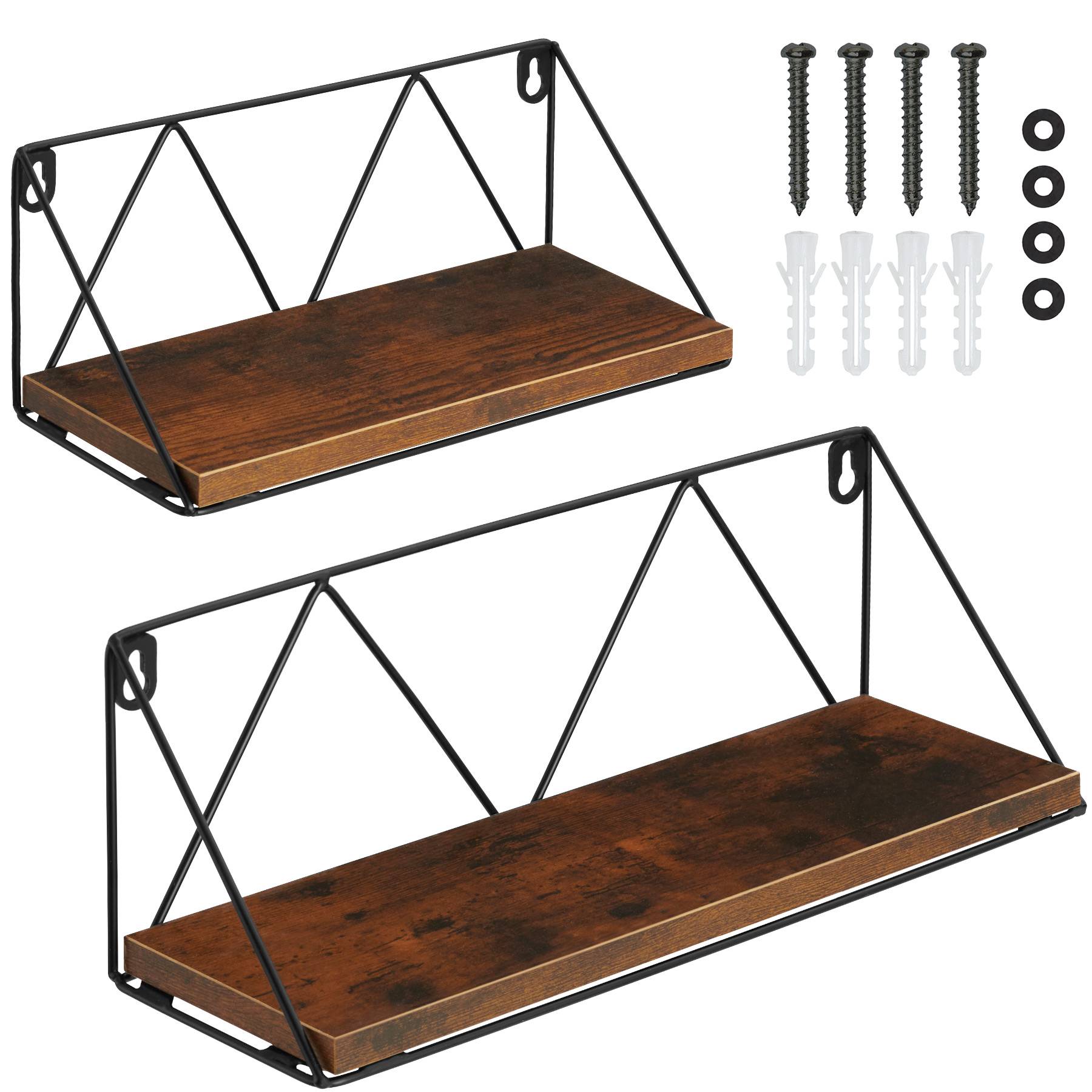 Wall Shelves - set of 2, wooden, decorative metal brackets, high load-capacity