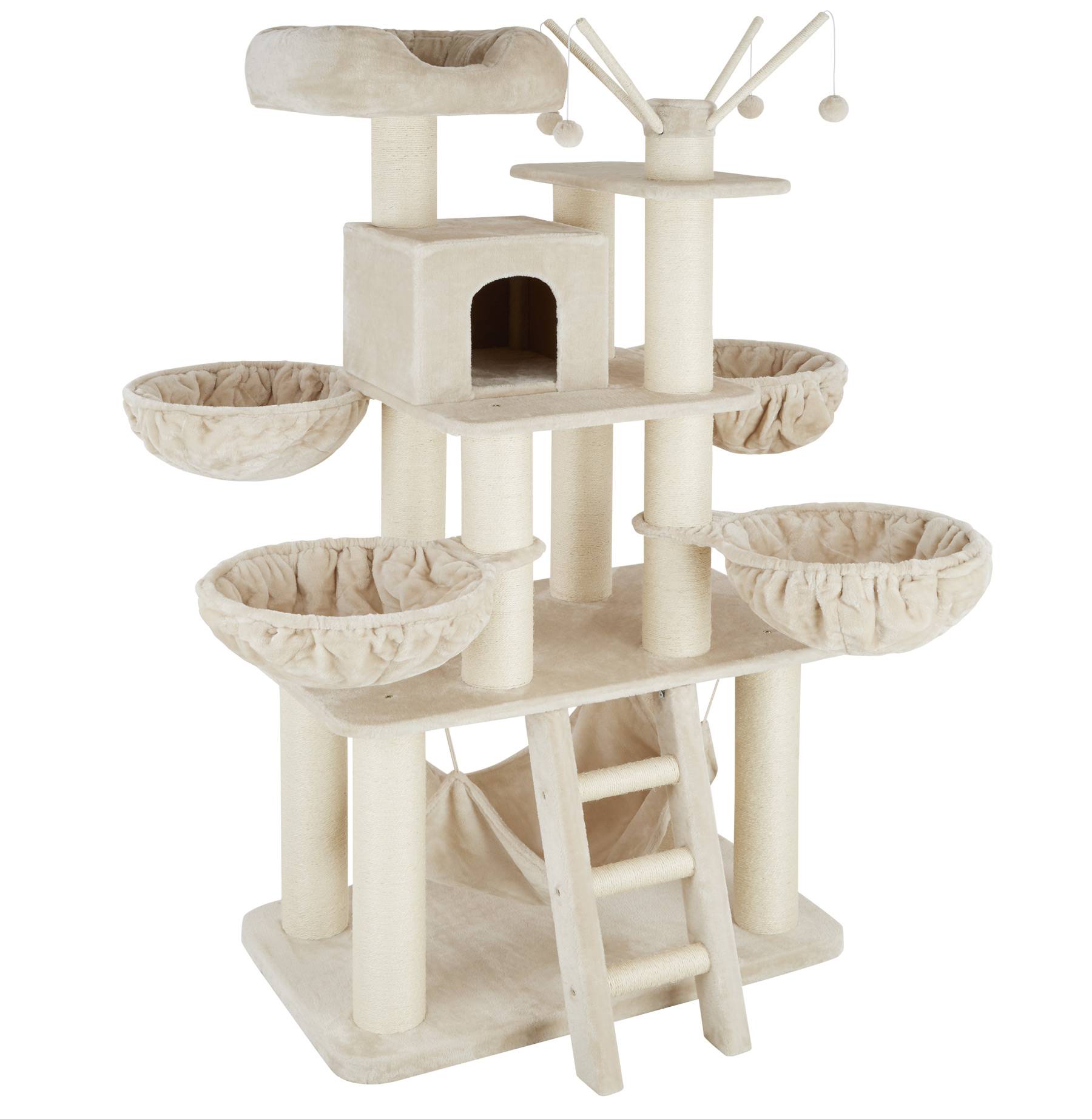 Cat Tree Gismo - 195 cm tall, sisal cat scratching posts, toy balls & anti-tip