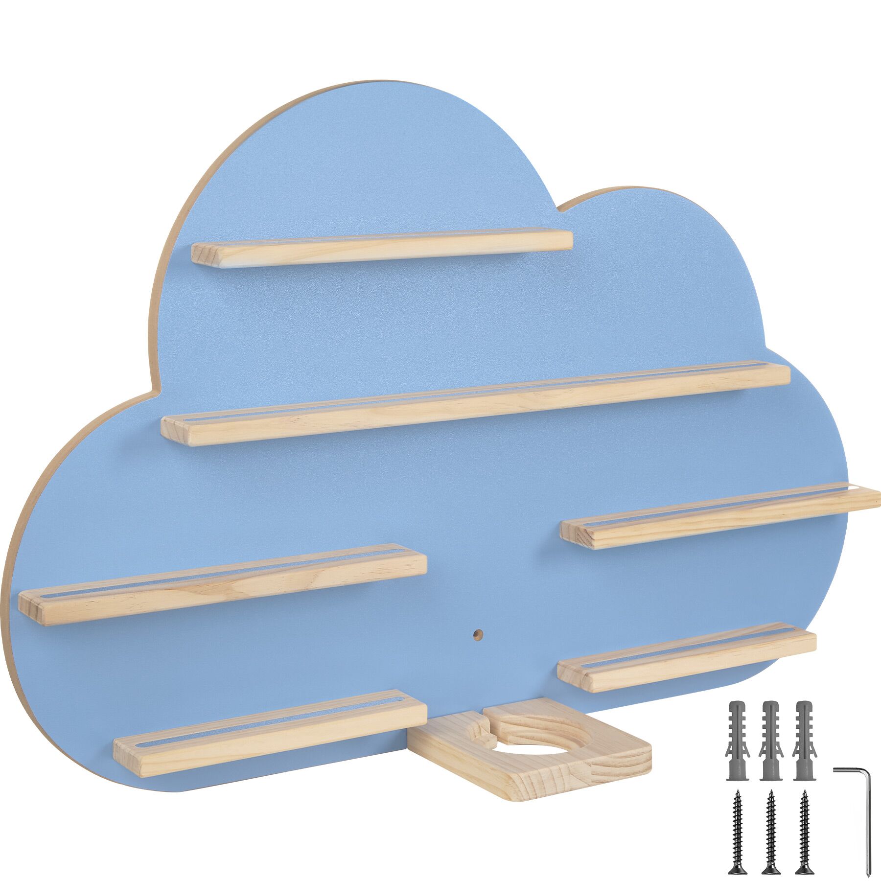 Wall Shelf 'Cloud' - child-friendly cloud design, fits 28 figurines, magnetic strips, with integrated cable management