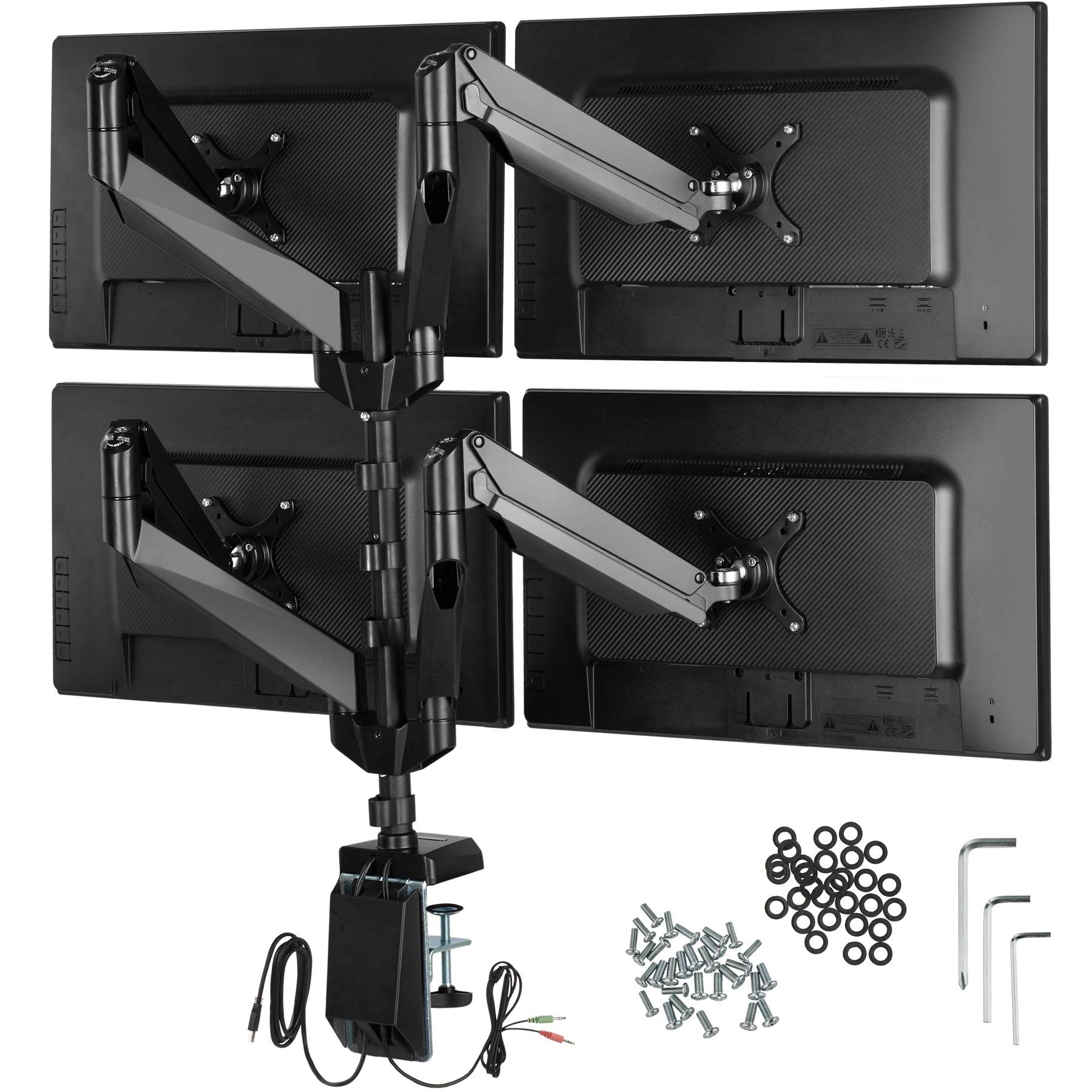 Monitor Arm - for 4 screens, swivel arms can be tilted, rotated, and are height-adjustable
