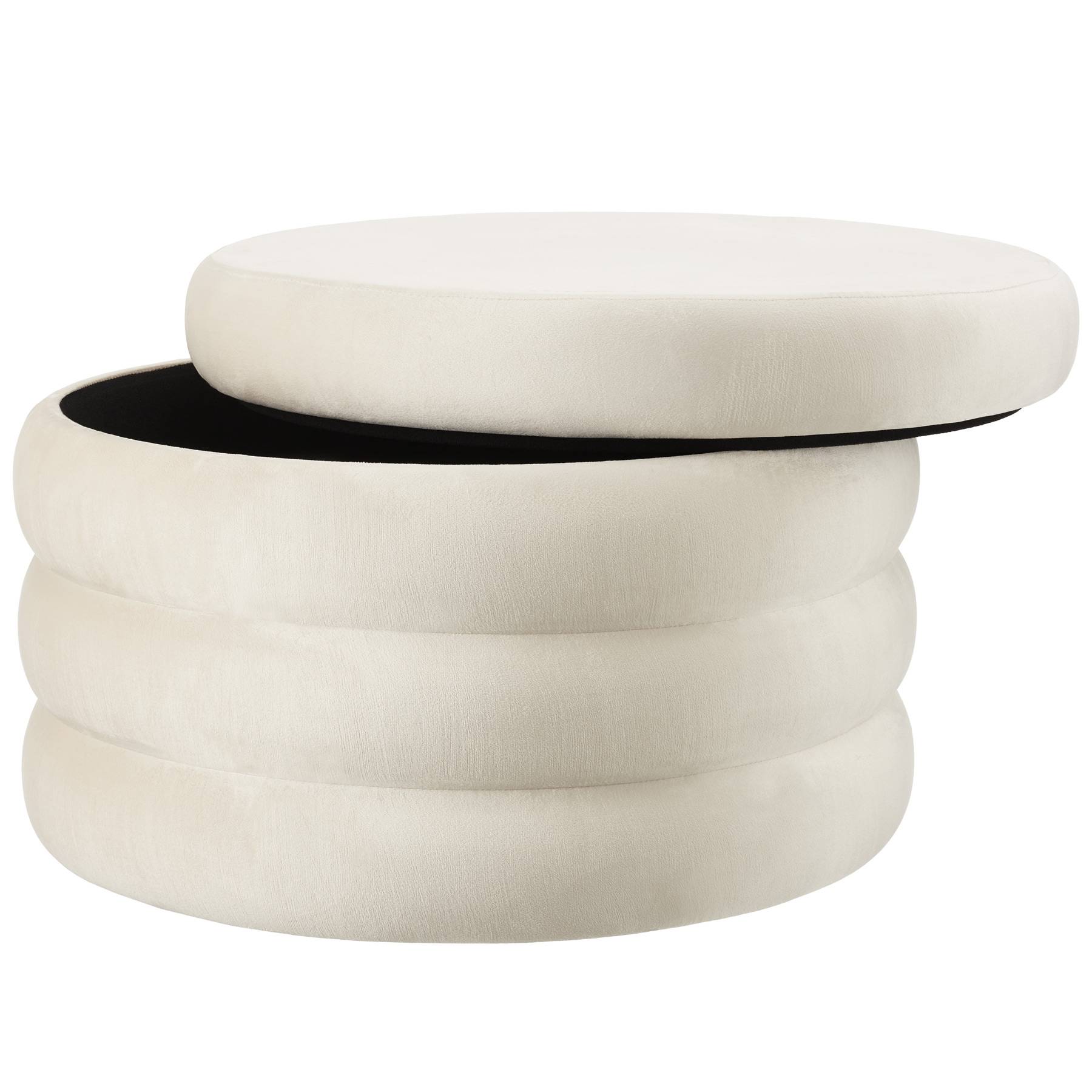 Footstool Altu XL - with storage, cylinder shape, plush upholstery, 67 x 42 cm
