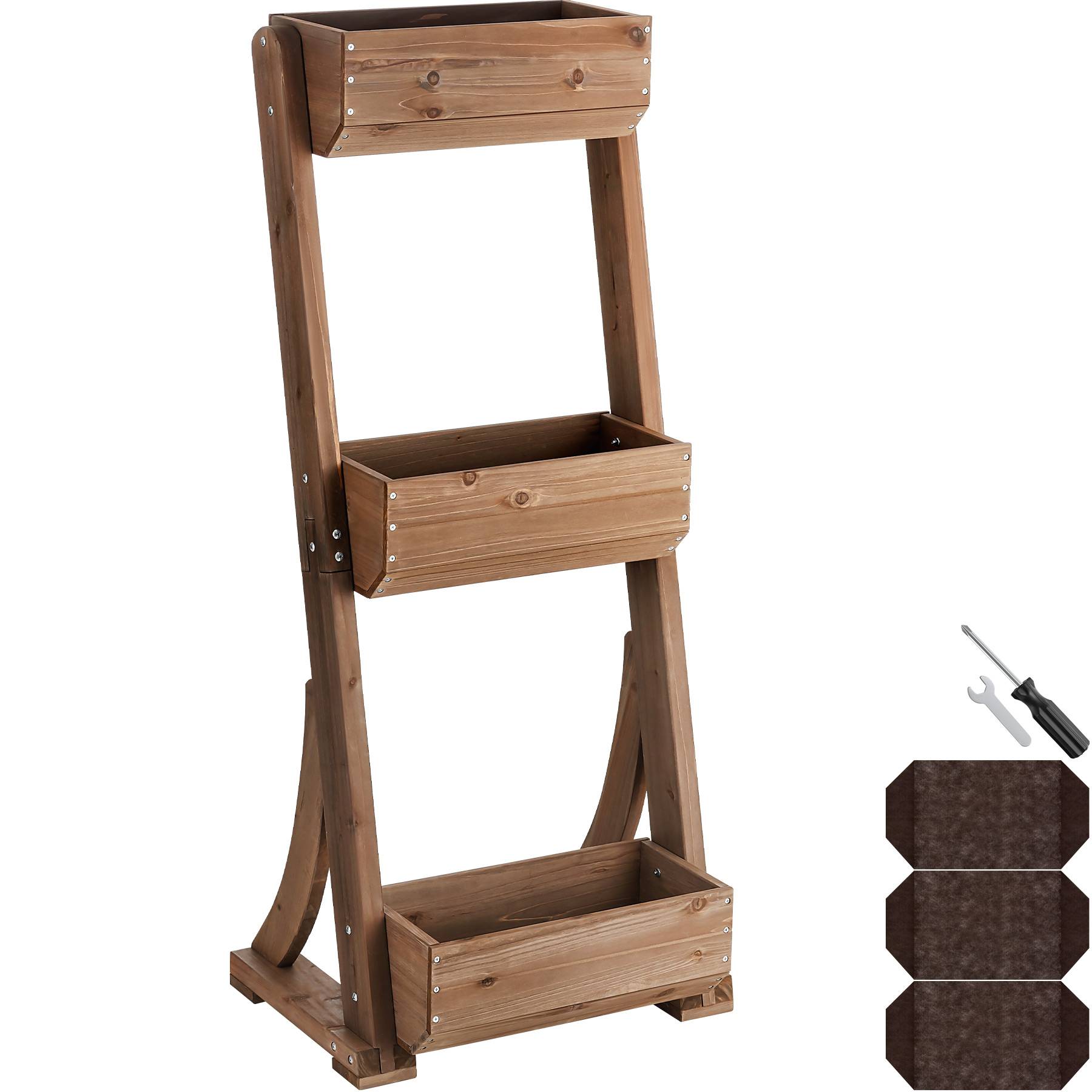 Vertical Planter Flora in a Rustic Wooden Design with 3 to 5 Tiers and Plant Fleece Included