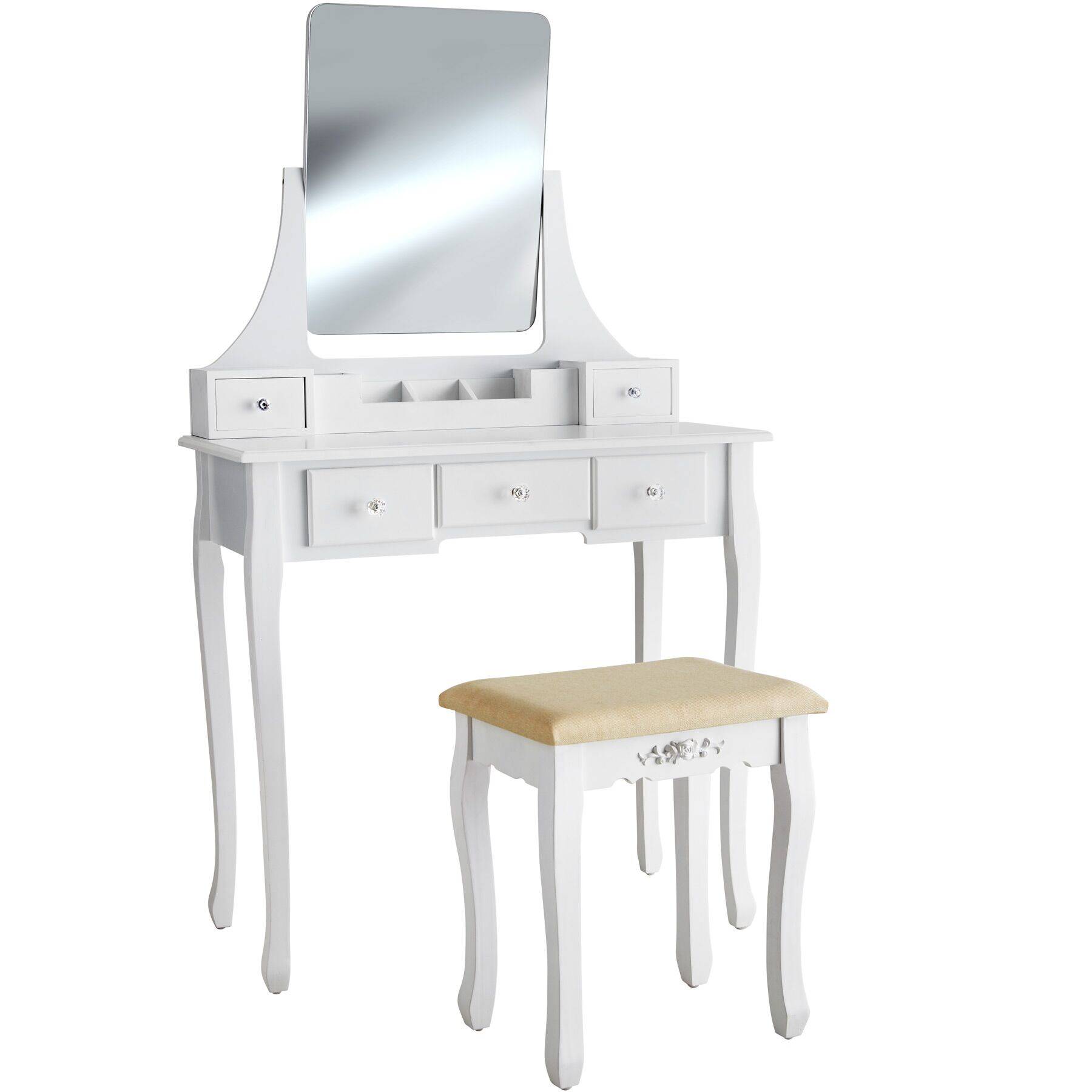 Dressing Table Claire - 5 drawers for storage, padded stool and mirror