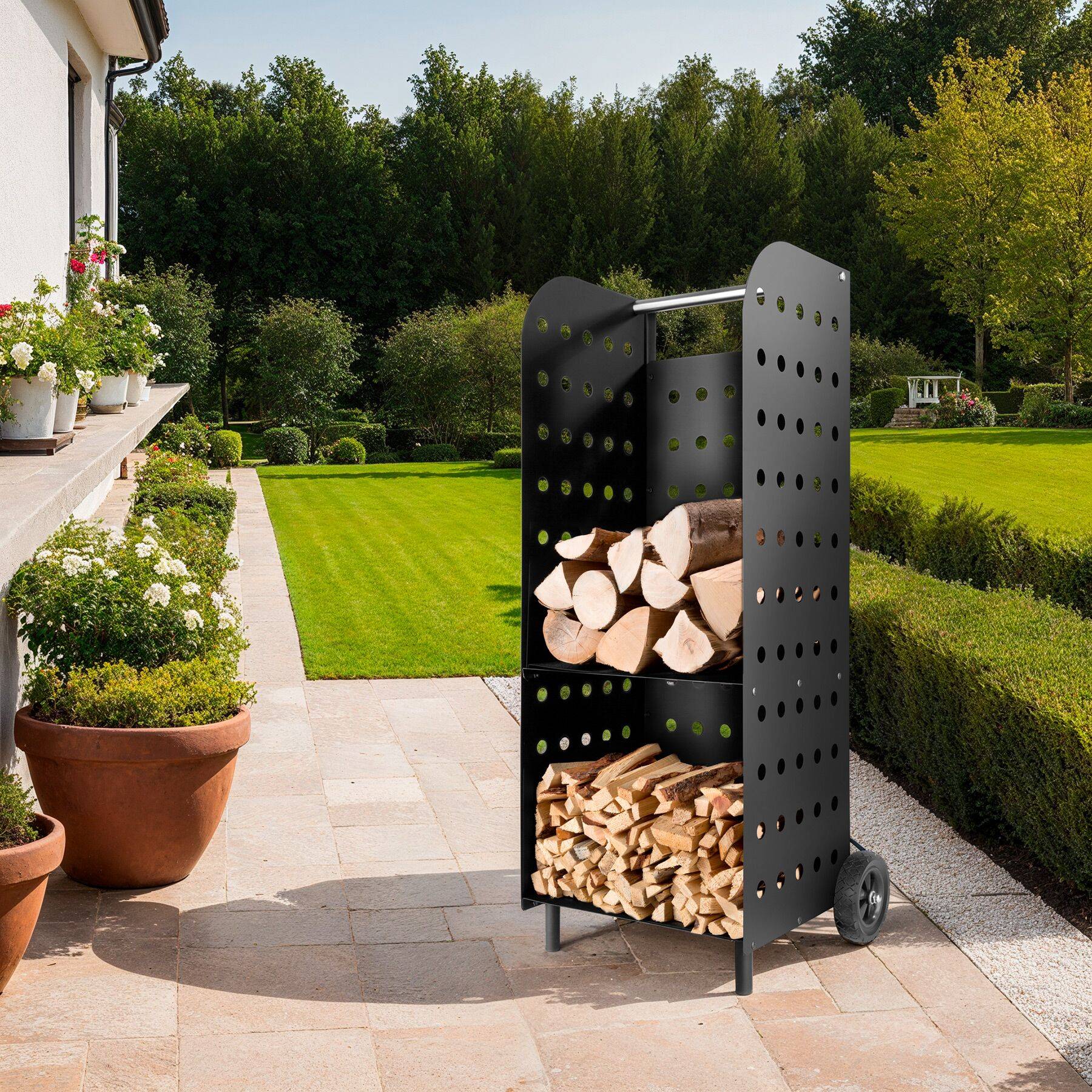 Buy Log Holder, made of steel, with large plastic wheels and