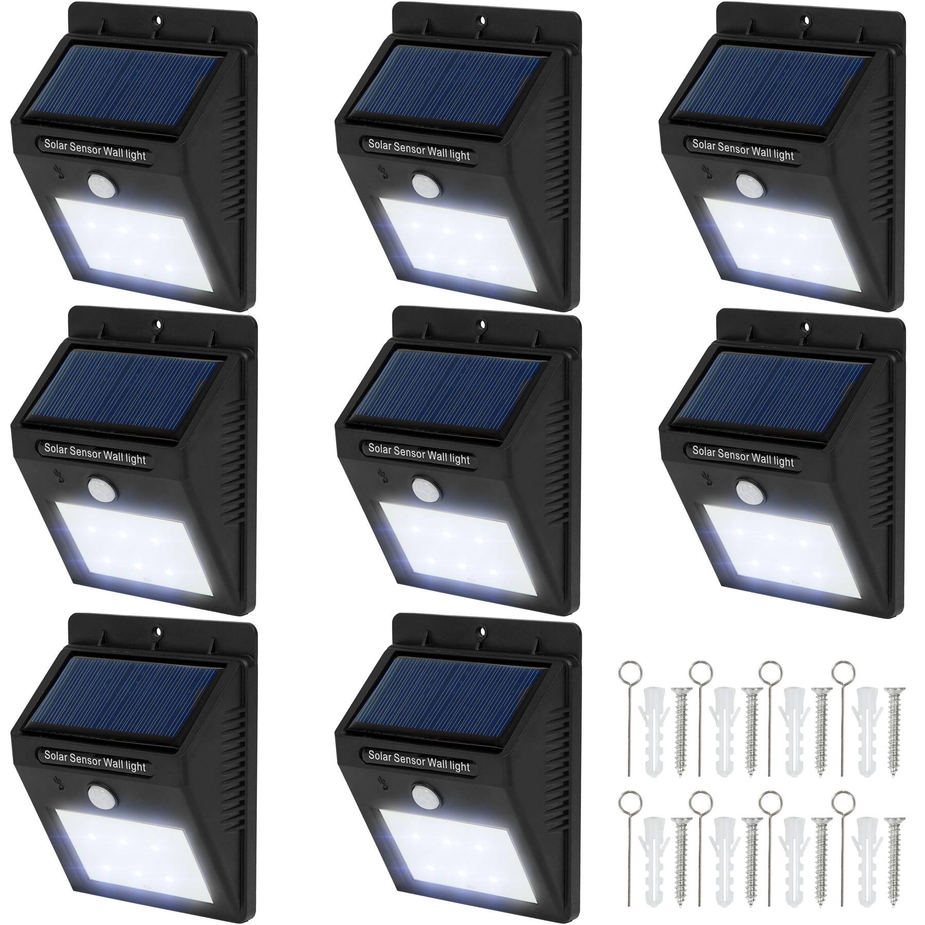 Outdoor Light Set of 8 - solar-powered, 120° motion sensor, LED lamp, weather-resistant, up to 12 hours lighting