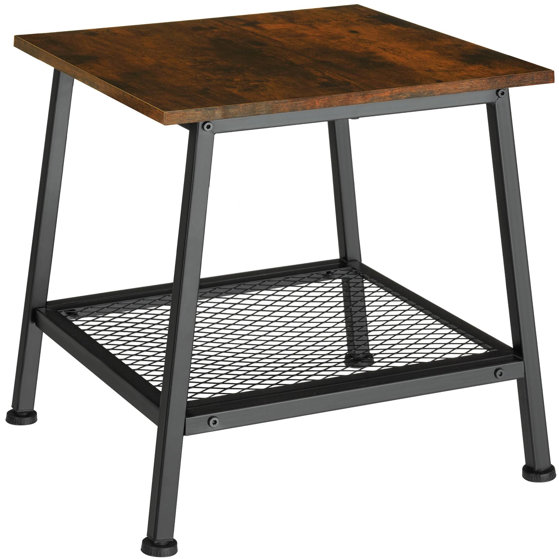 Bedside Table Bedford - industrial style, with shelf and grid shelf, 45.5 x 45 x 47 cm