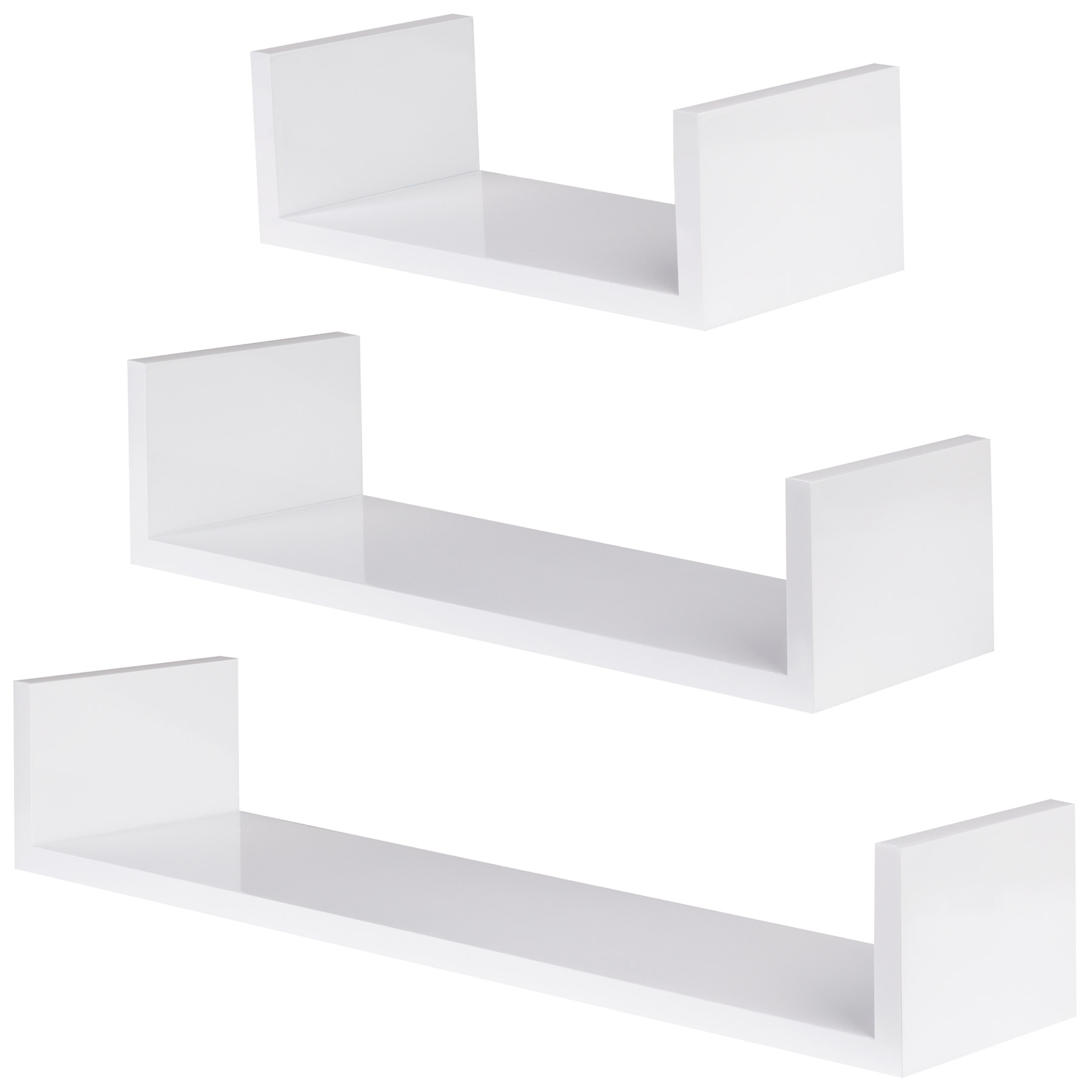 Floating Shelves Luisa - set of 3, modern U-shaped design, invisible installation & 15 kg load capacity