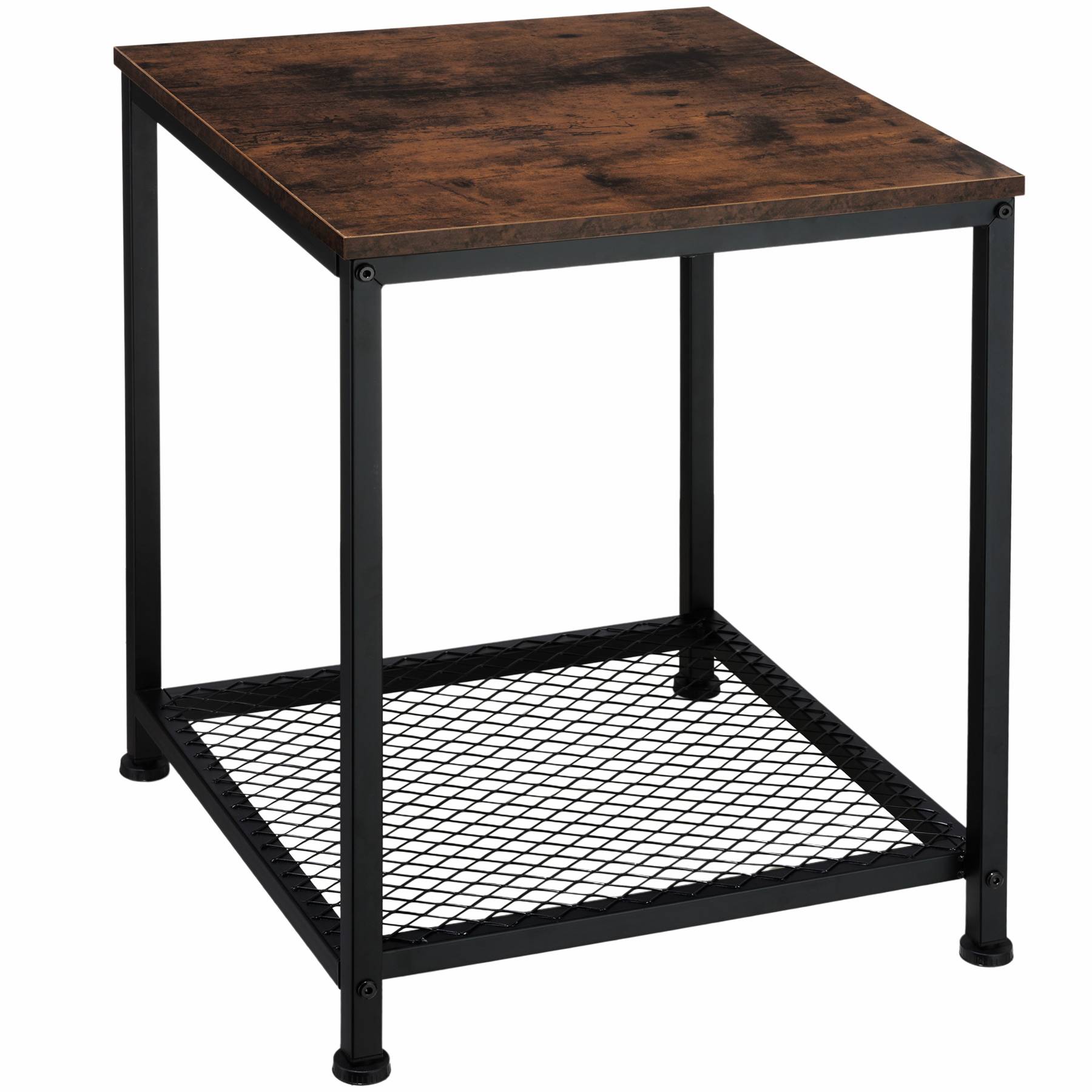 Bedside Table Derby - industrial style, with grid shelf, 45.5 x 45.5 x 55.5 cm