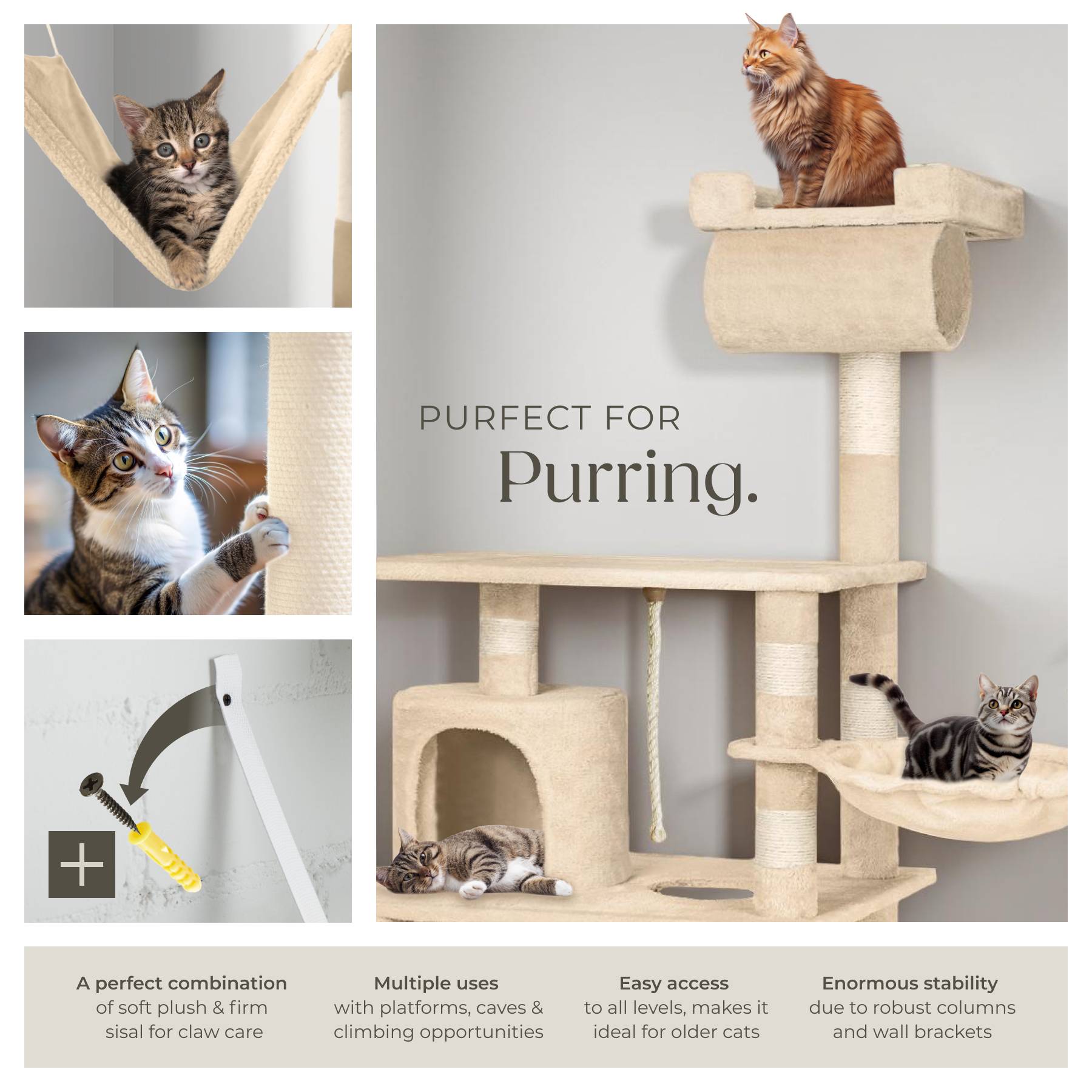Buy Cat Tree Stokeley, 141 cm, Sisal Cat Scratching Posts