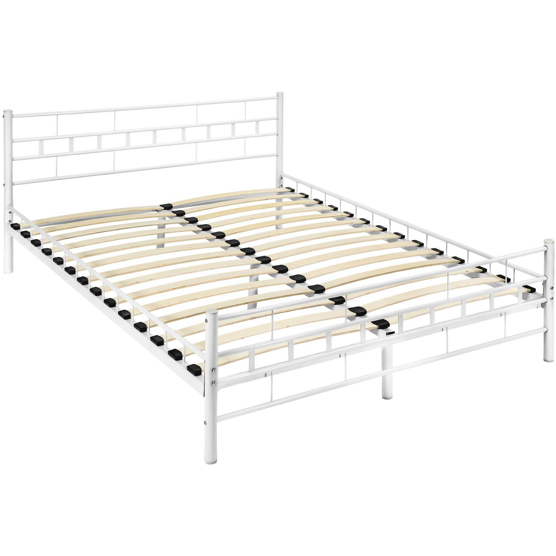 Metal bed frame with slatted base
