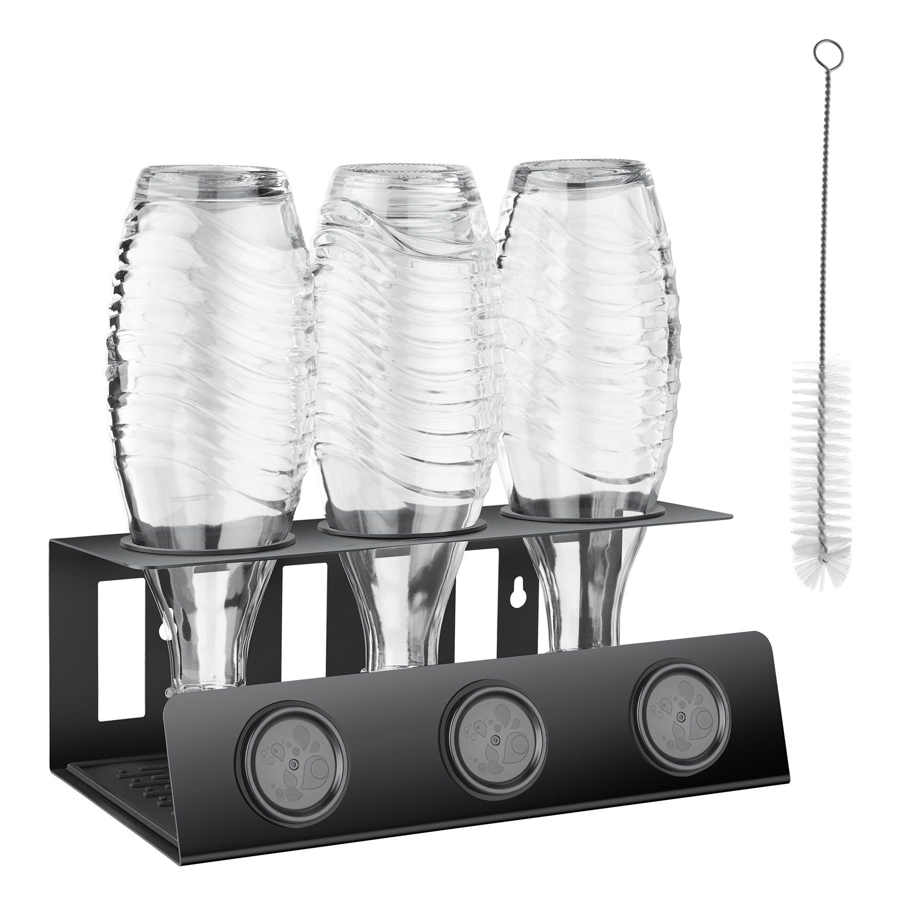 Bottle Holder Triso - for 3 bottles, with drip tray, lid holder & cleaning brush