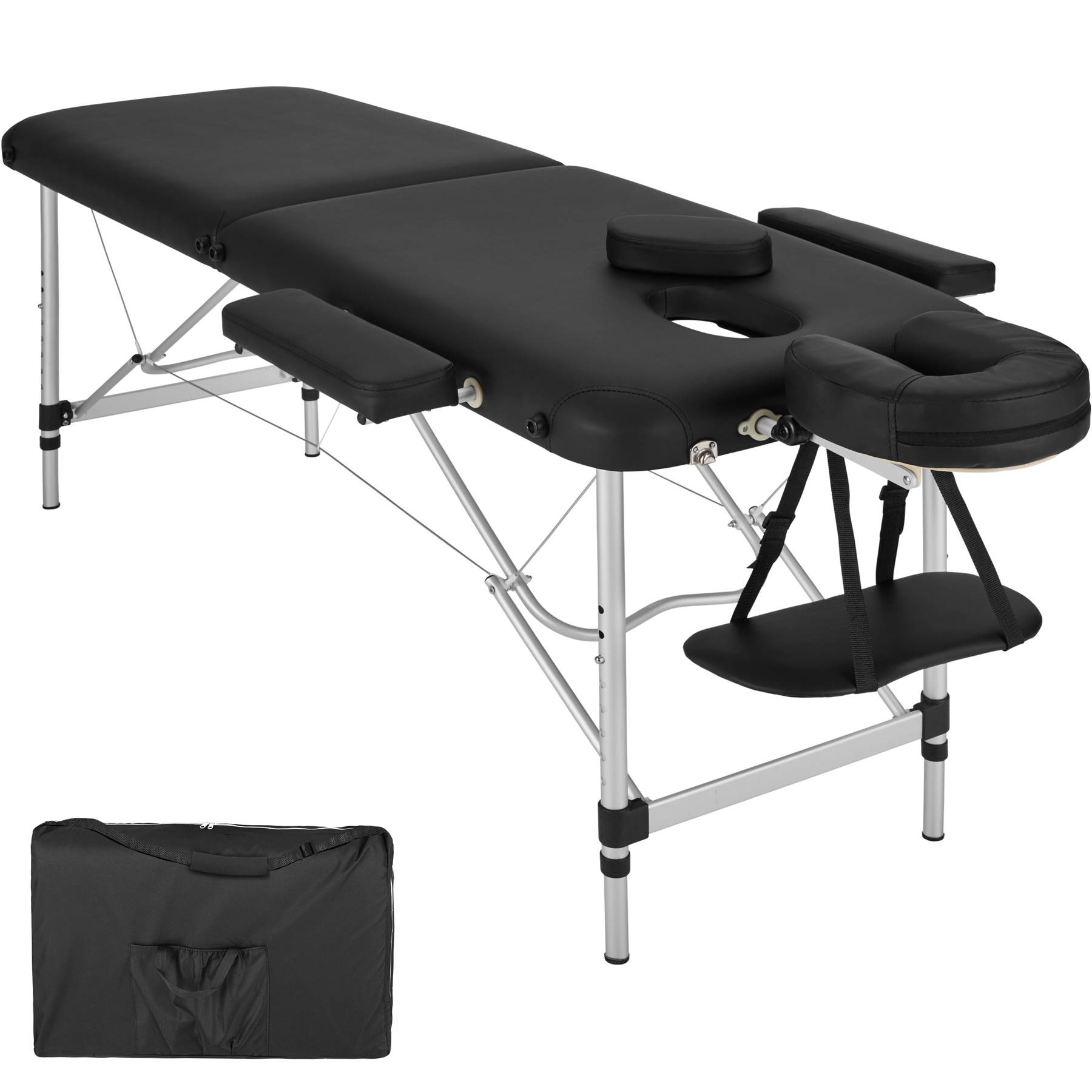 Massage Table - 2-zone bed, aluminium frame, with carry bag, head- and armrests