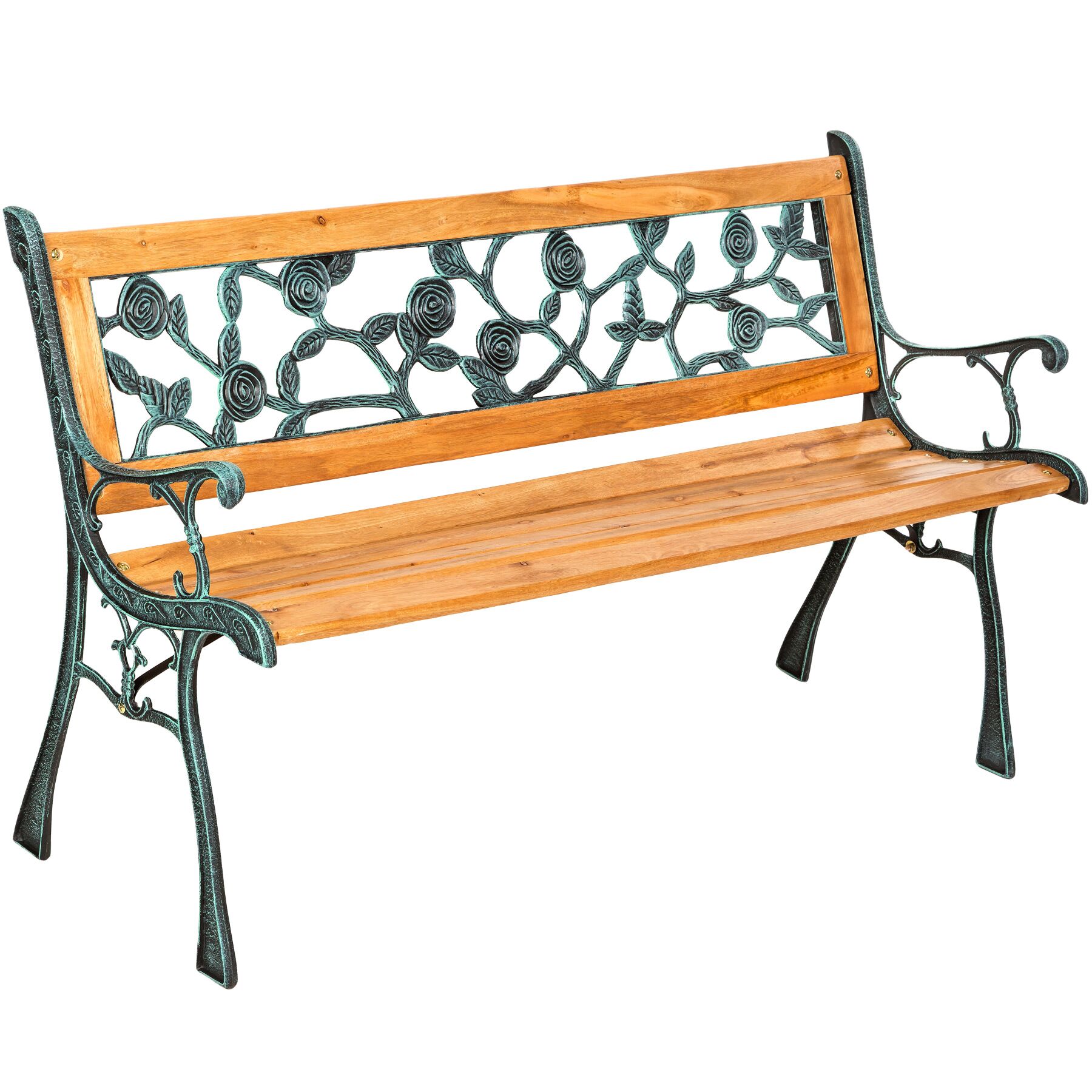 Garden Bench Marina - 2-seater, wood and cast iron, 124 x 52 x 74 cm