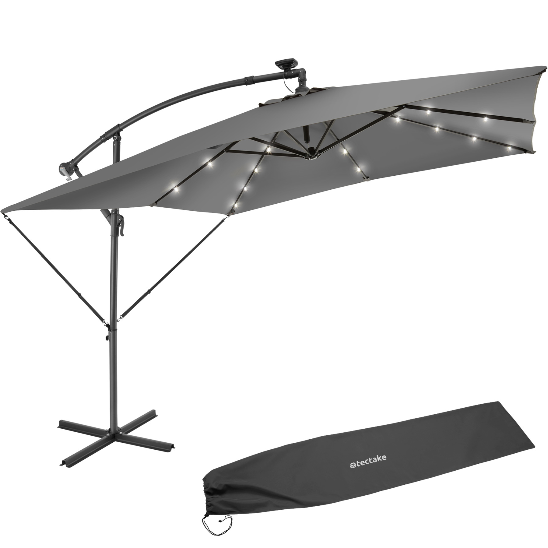 Parasol Sunna - 250 x 250 cm with LED solar lighting, with protective cover