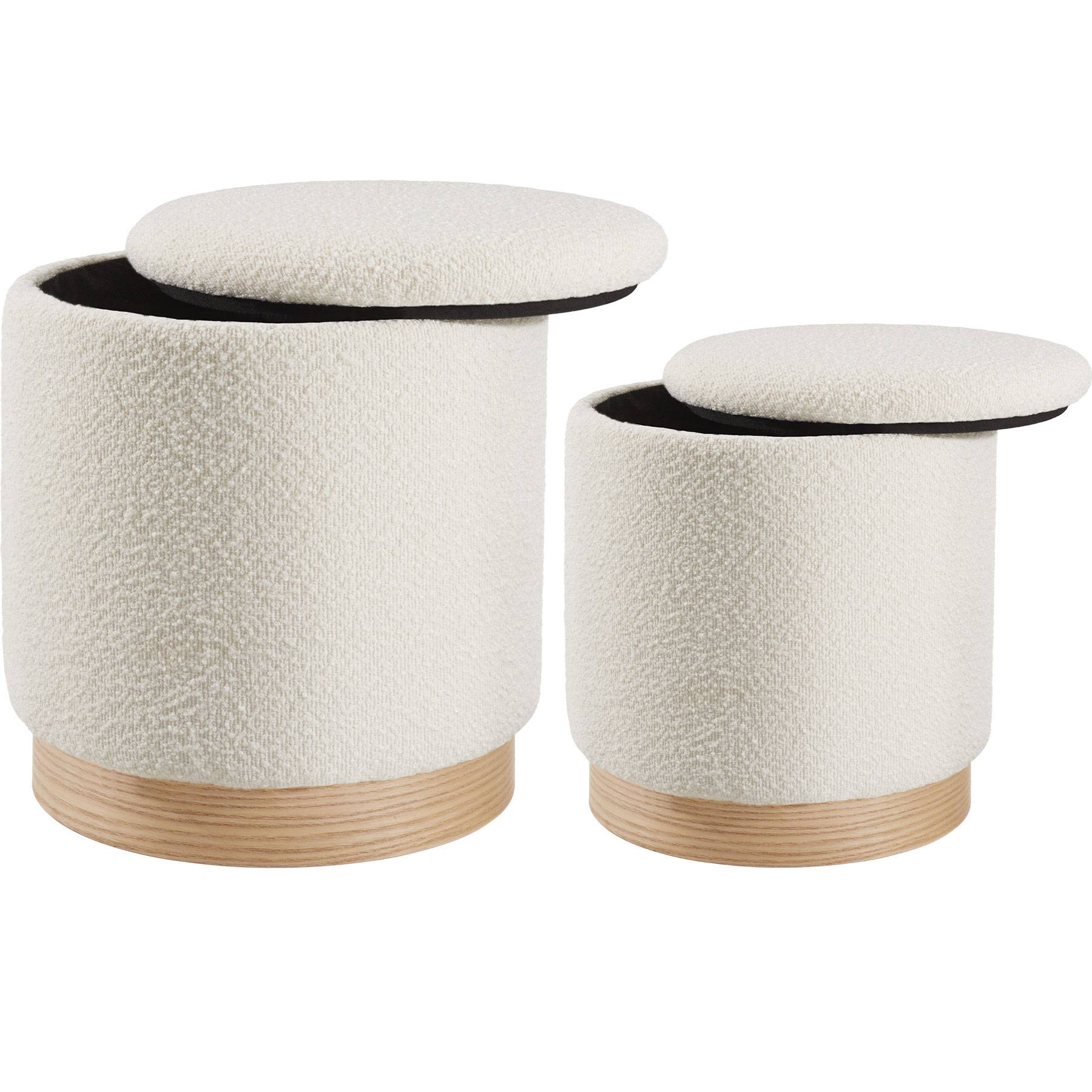 Stools Orchid Set of 2 - padded, bouclé cover footstools, large storage space