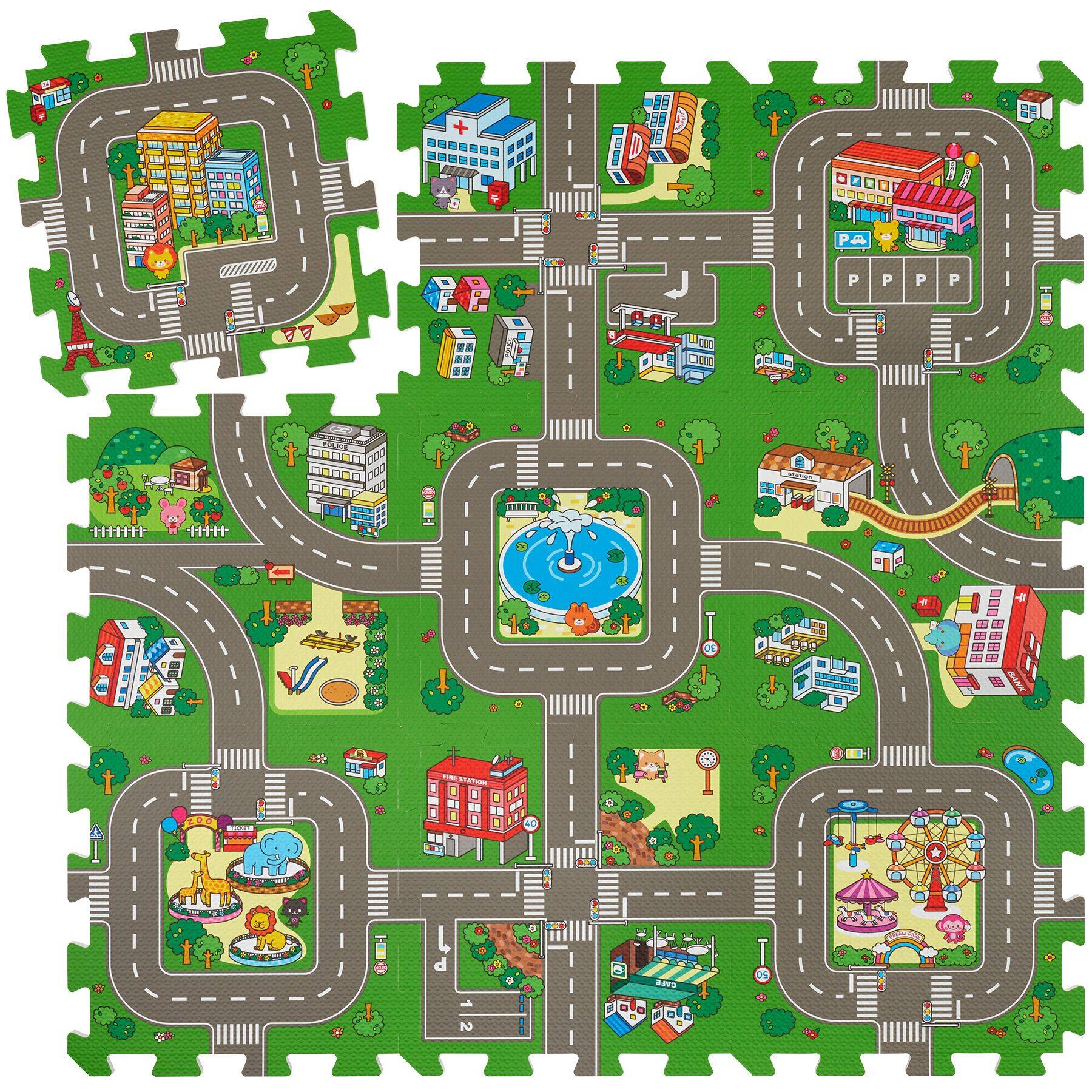 Infant Play Mat MyCity - puzzle design for children, city and roads, 9-piece
