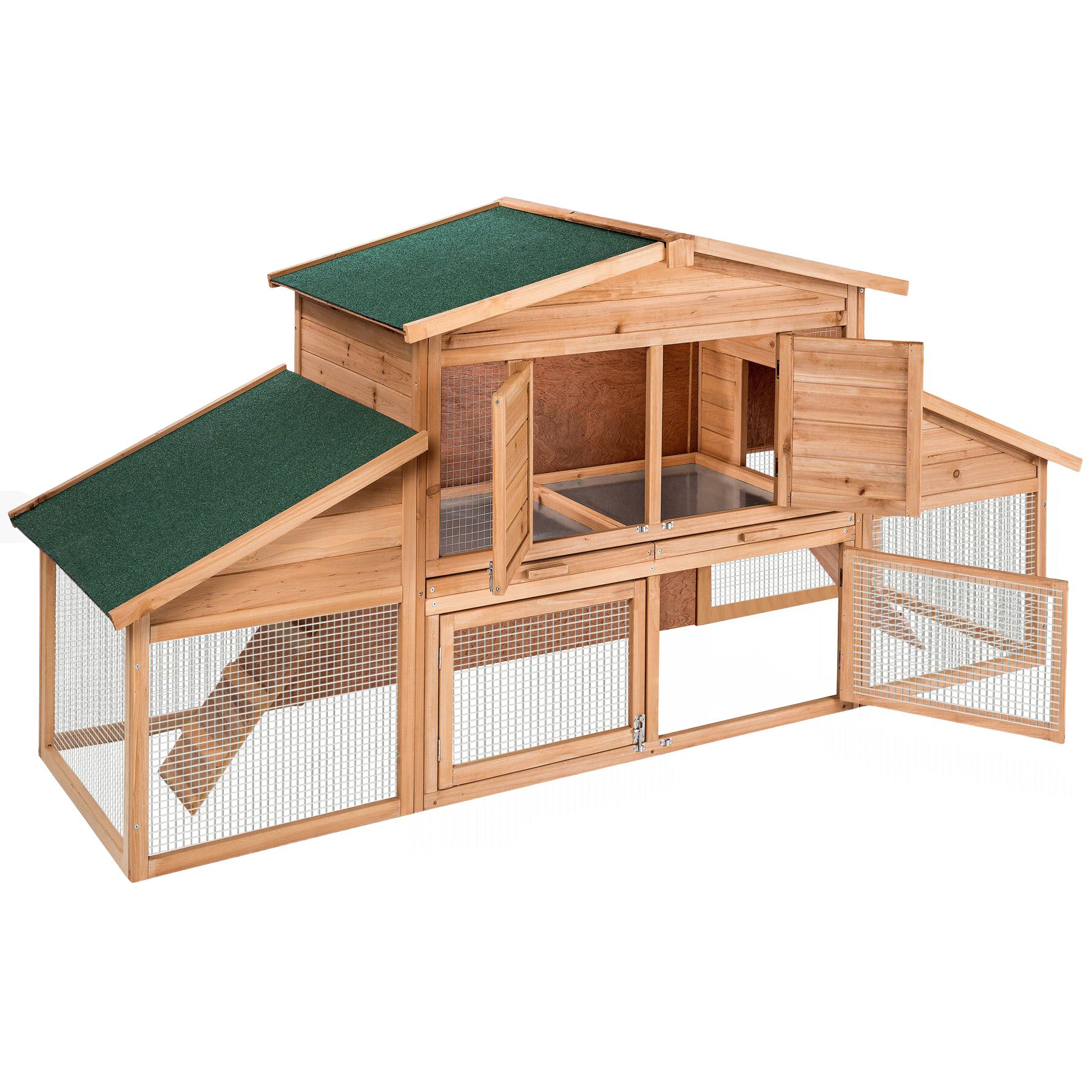 Rabbit Hutch - wooden hen house, with 2 floors, 4 doors, run area