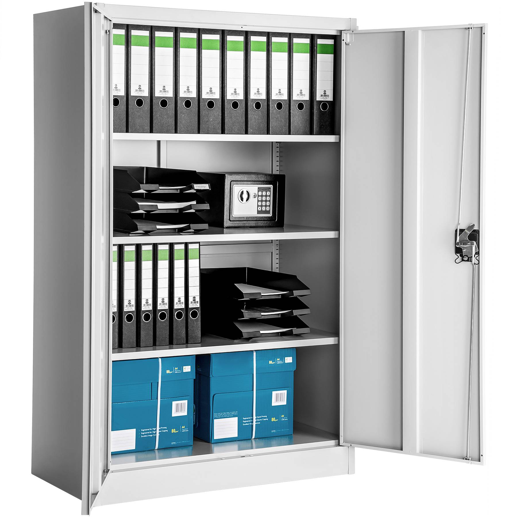 Filing Cabinet - 4 adjustable shelves, lockable, 140 x 90 x 40 cm