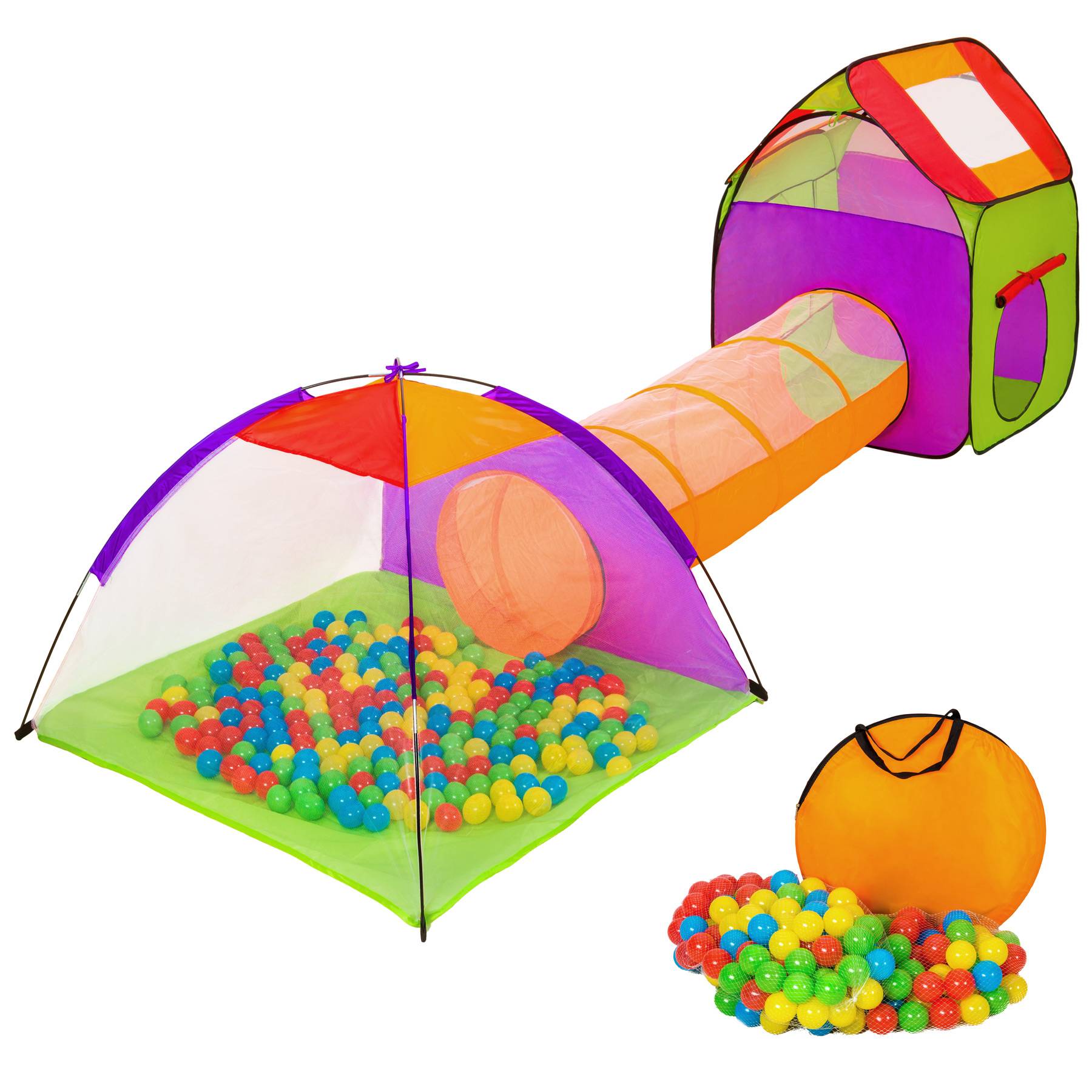 Ball Pit & Play Tent with 200 balls - tunnel, igloo, and removable roof, incl. carry bag, 370 x 115 x 107 cm