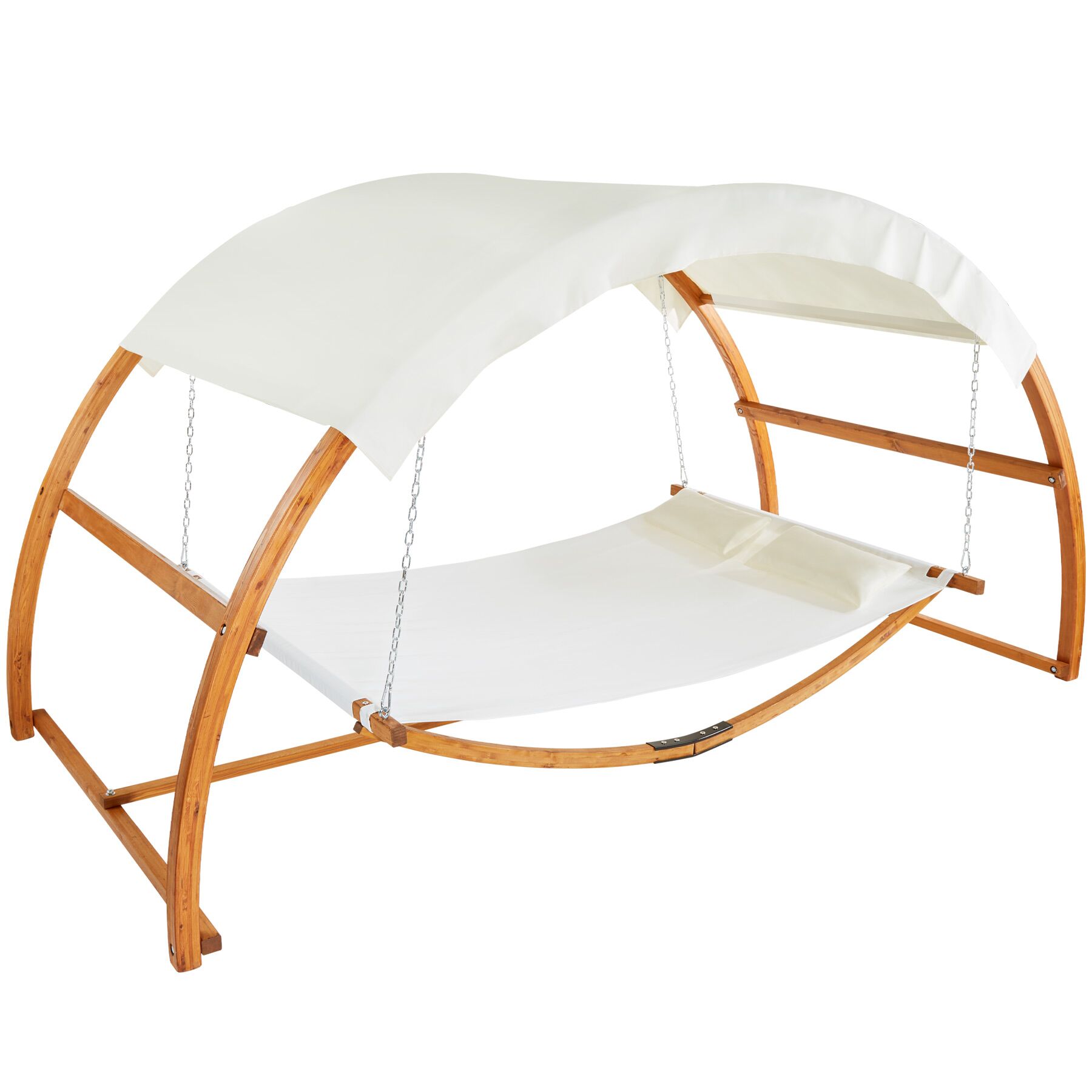 Hammock Locarno - for 2 people, large sun canopy, wooden frame, washable fabric 328 x 160 x 171.5cm