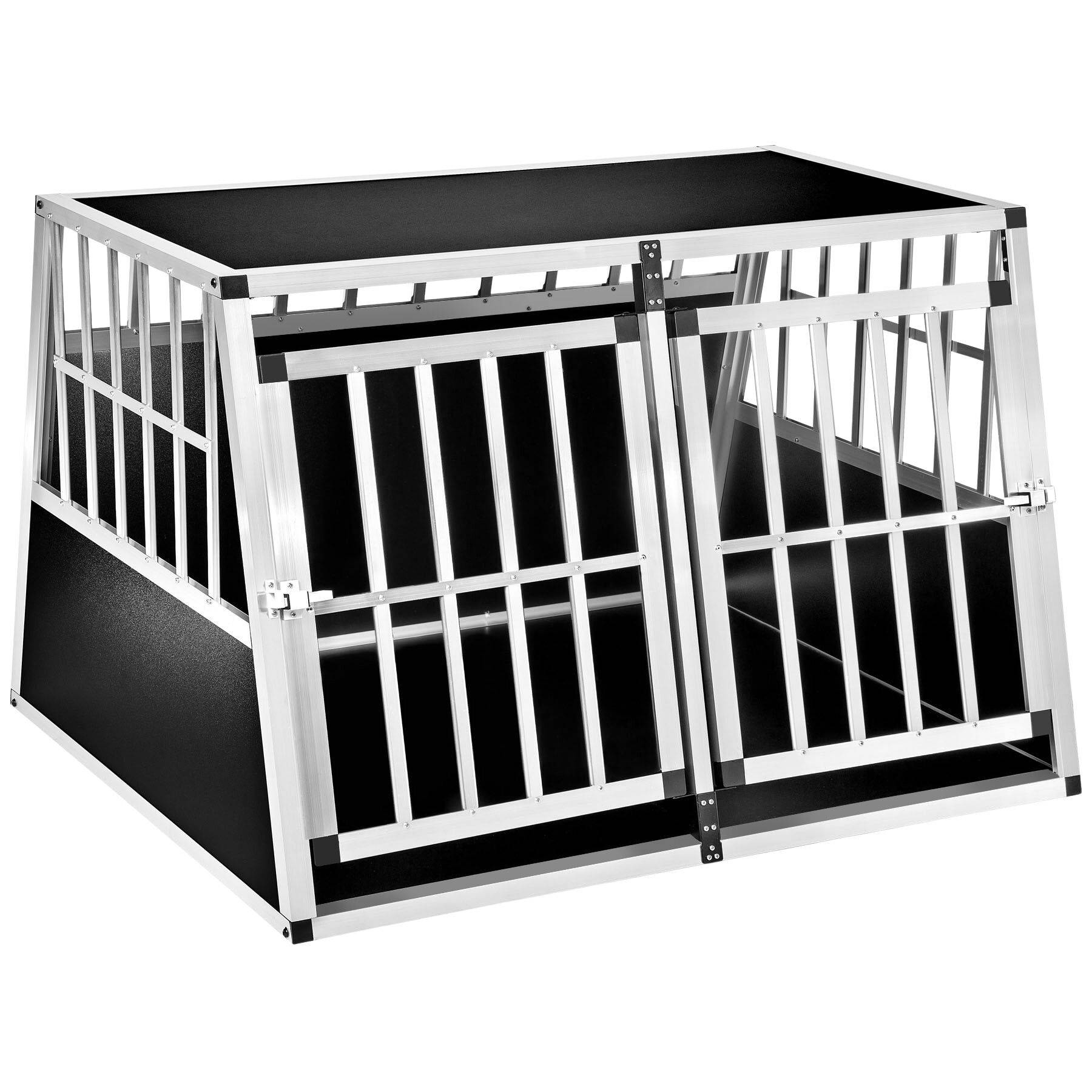 Dog Crate Double - angled back wall, aluminium transport box, lockable